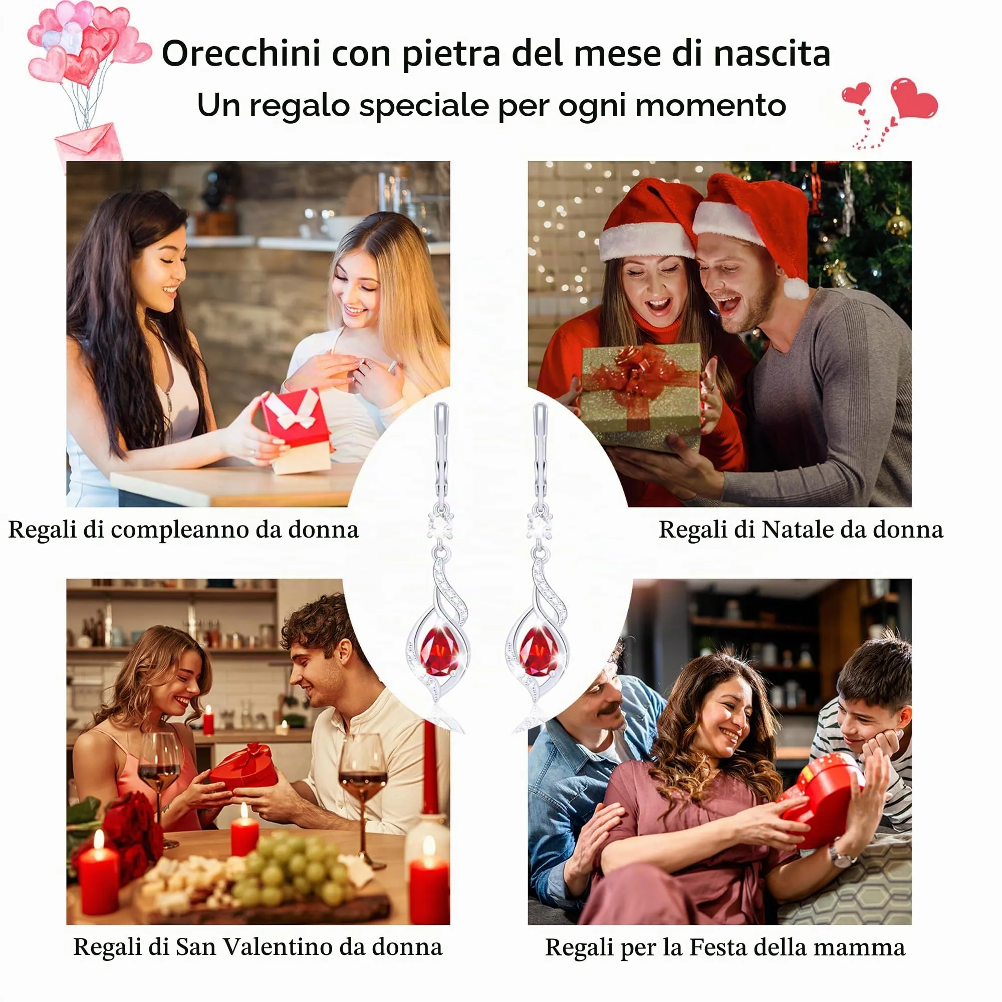 Esmoly Orecchini Pendenti in Argento 925 con Pietra di Nascita (Argento 08) - immagine 6