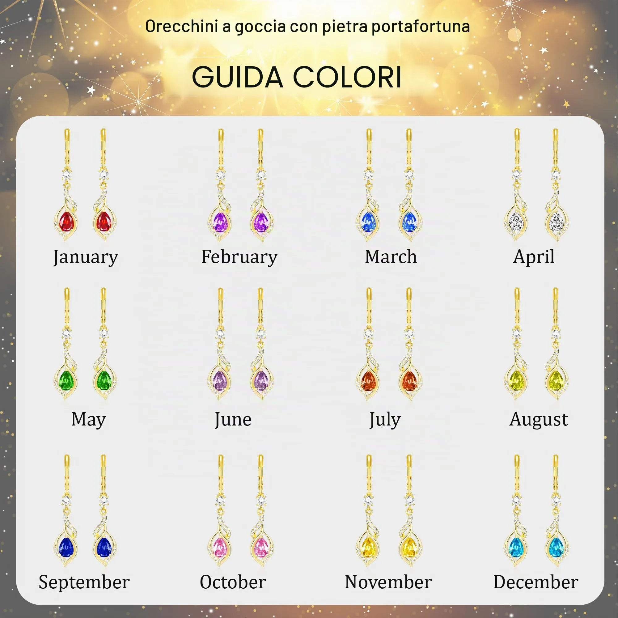 Esmoly Orecchini Pendenti Donna Argento 925 Placato con Pietra Nascita (Oro 06) - immagine 5