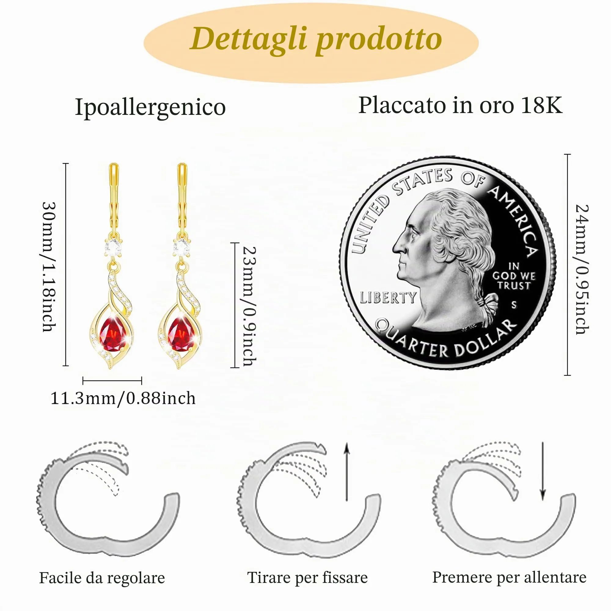 Esmoly Orecchini Donna in Argento 925 Placato con Pietra di Nascita, Oro 08 - immagine 4