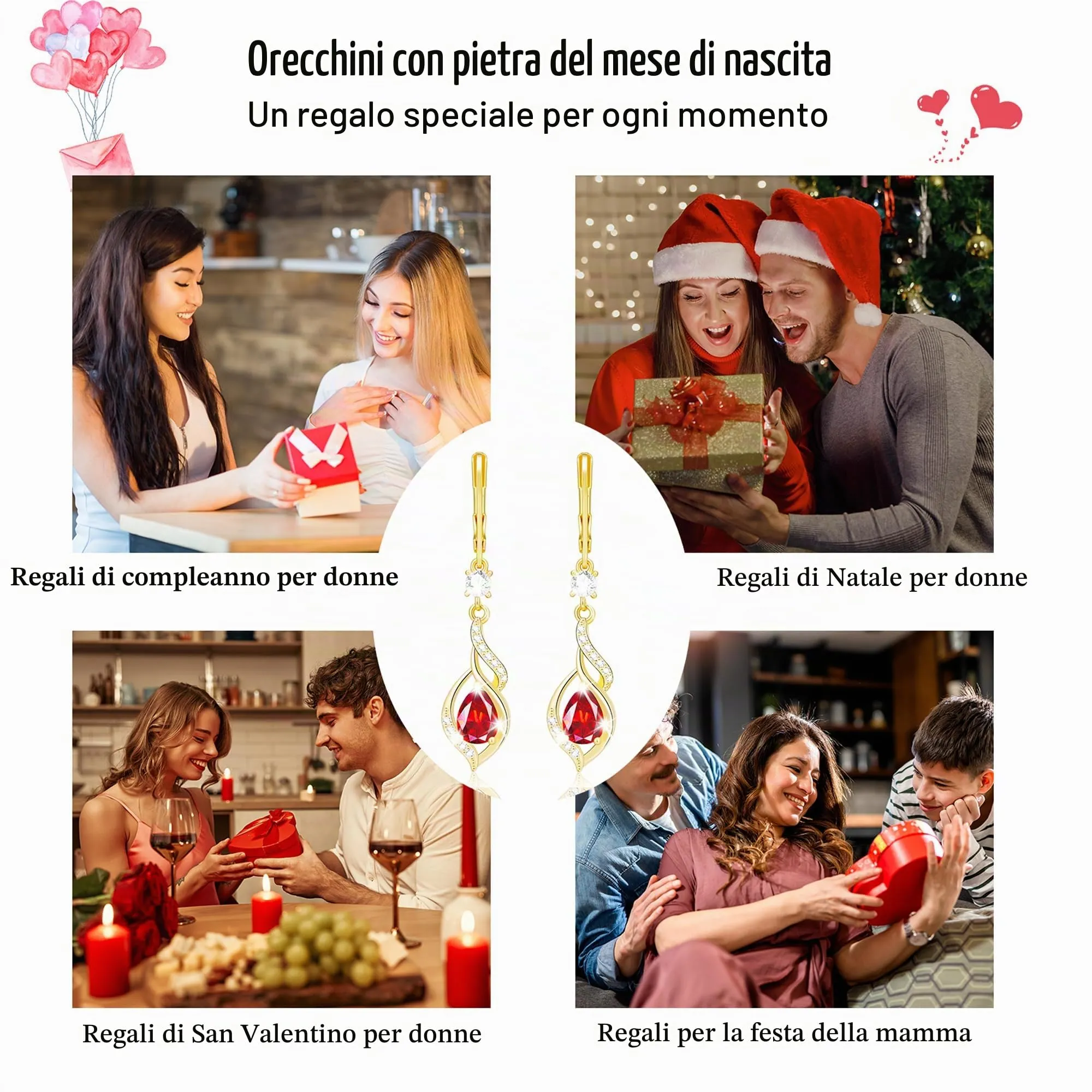 Esmoly Orecchini Donna in Argento 925 Placato con Pietra di Nascita, Oro 07 - immagine 6