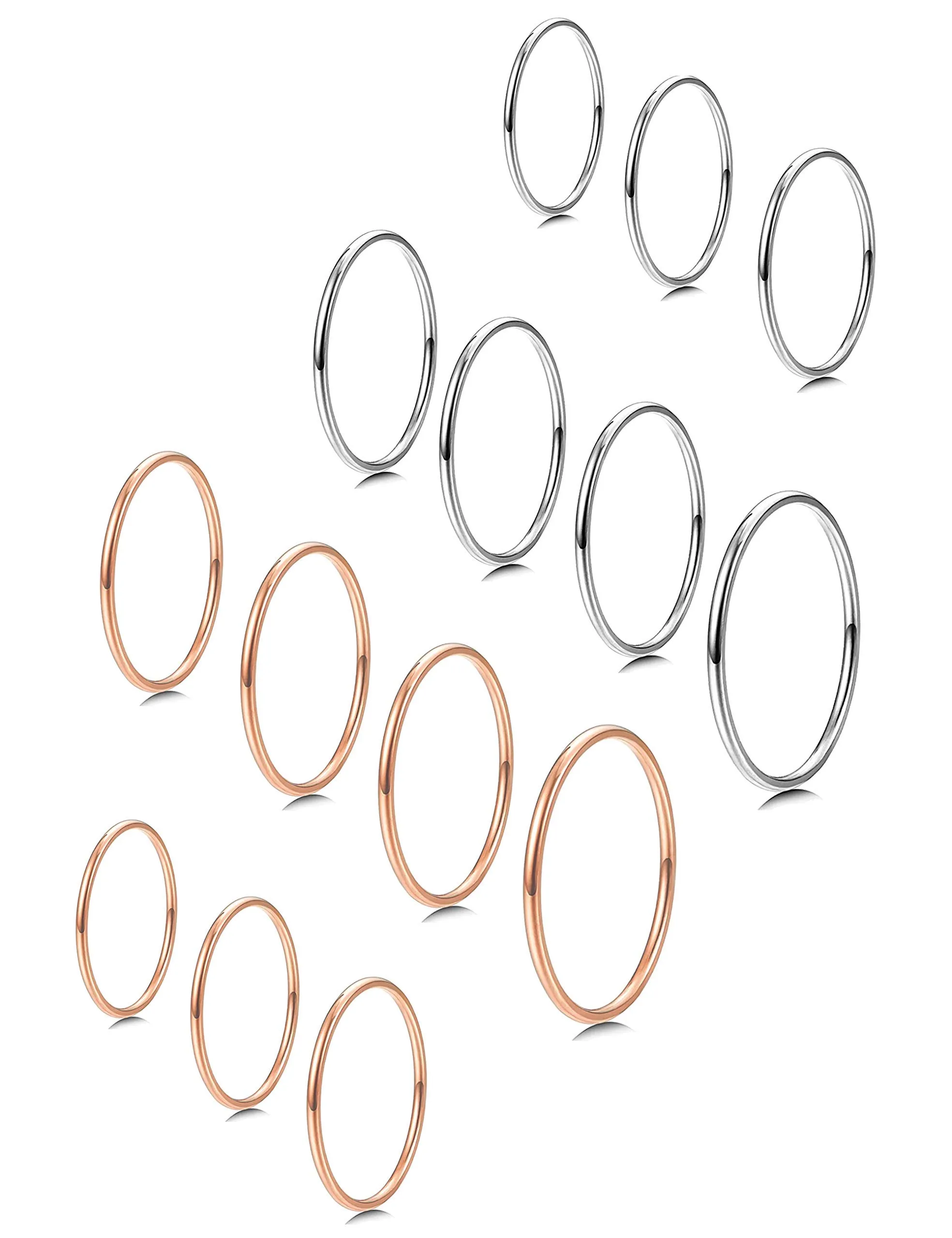 Milacolato 1mm Anelli Impilabili in Acciaio Inox da Donna, Set 7 Pezzi, Argento e Oro Rosa, Misura 3-9 - immagine 1