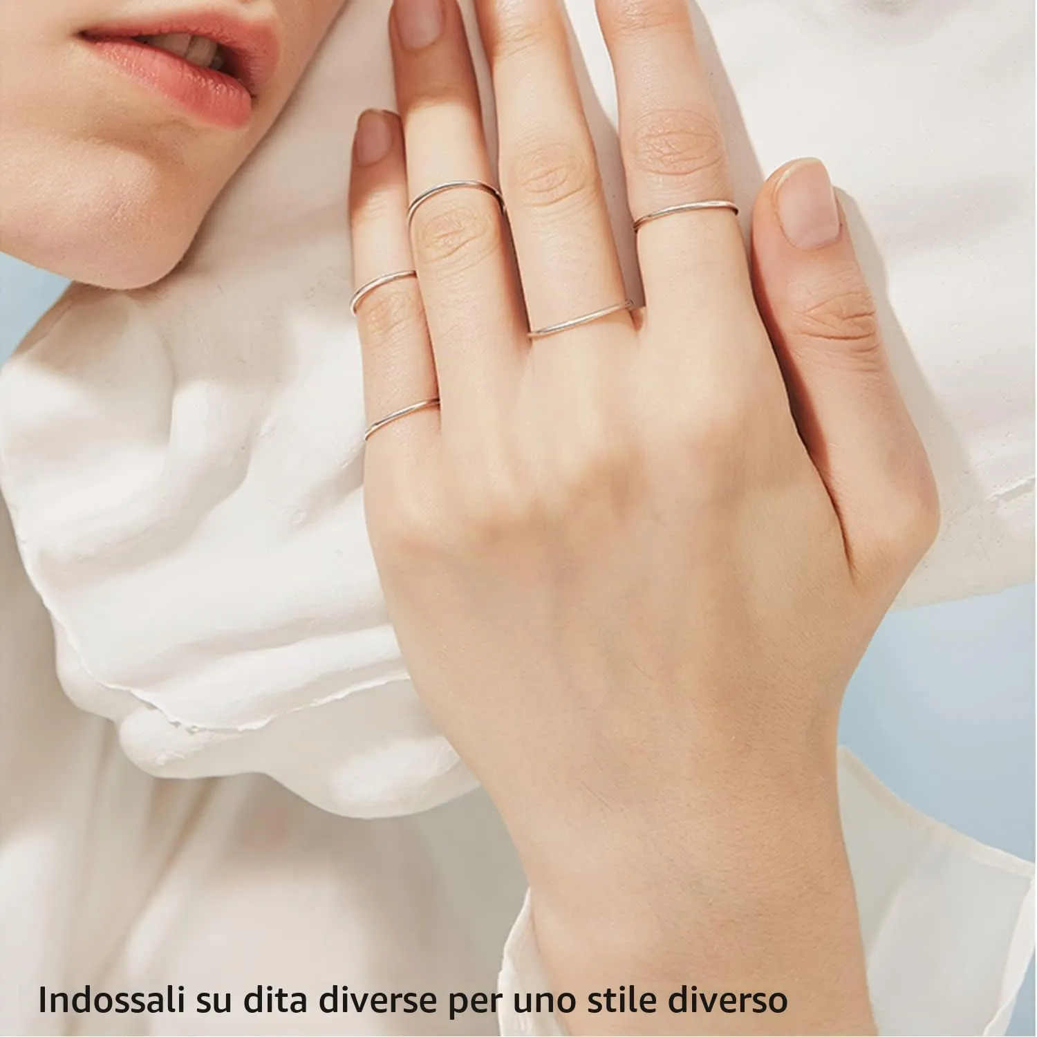 Milacolato 1mm Anelli Impilabili in Acciaio Inox da Donna, Set 7 Pezzi, Argento e Oro Rosa, Misura 3-9 - immagine 2