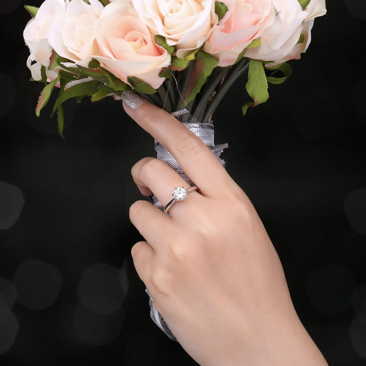 JewelryPalace Classic Solitaire Ring for Women, 925 Sterling Silver with 1ct Created Moissanite, Round Cut, Size 17 - immagine 5
