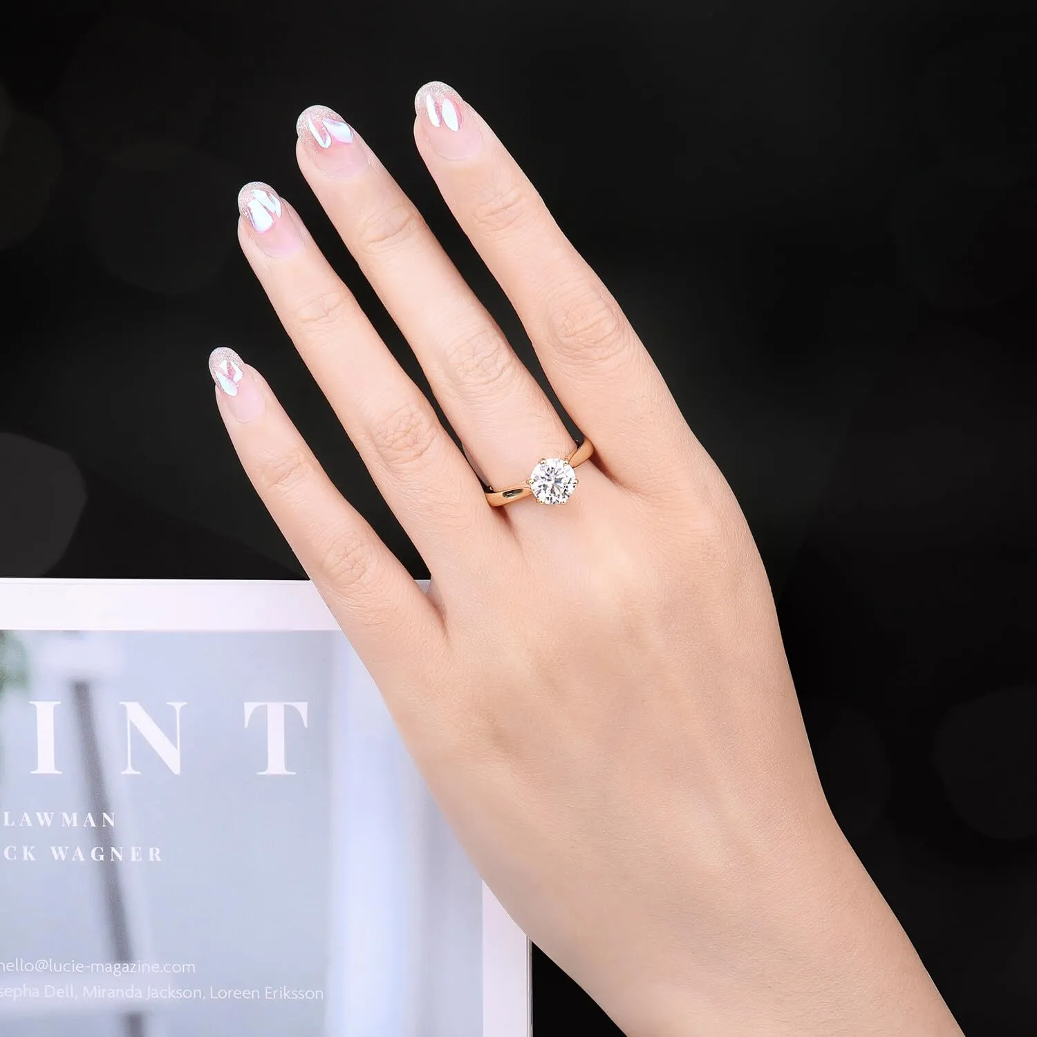 JewelryPalace 1.5ct Moissanite Solitaire Ring 925 Sterling Silver Gold Plated Round Cut Size 21 - immagine 4