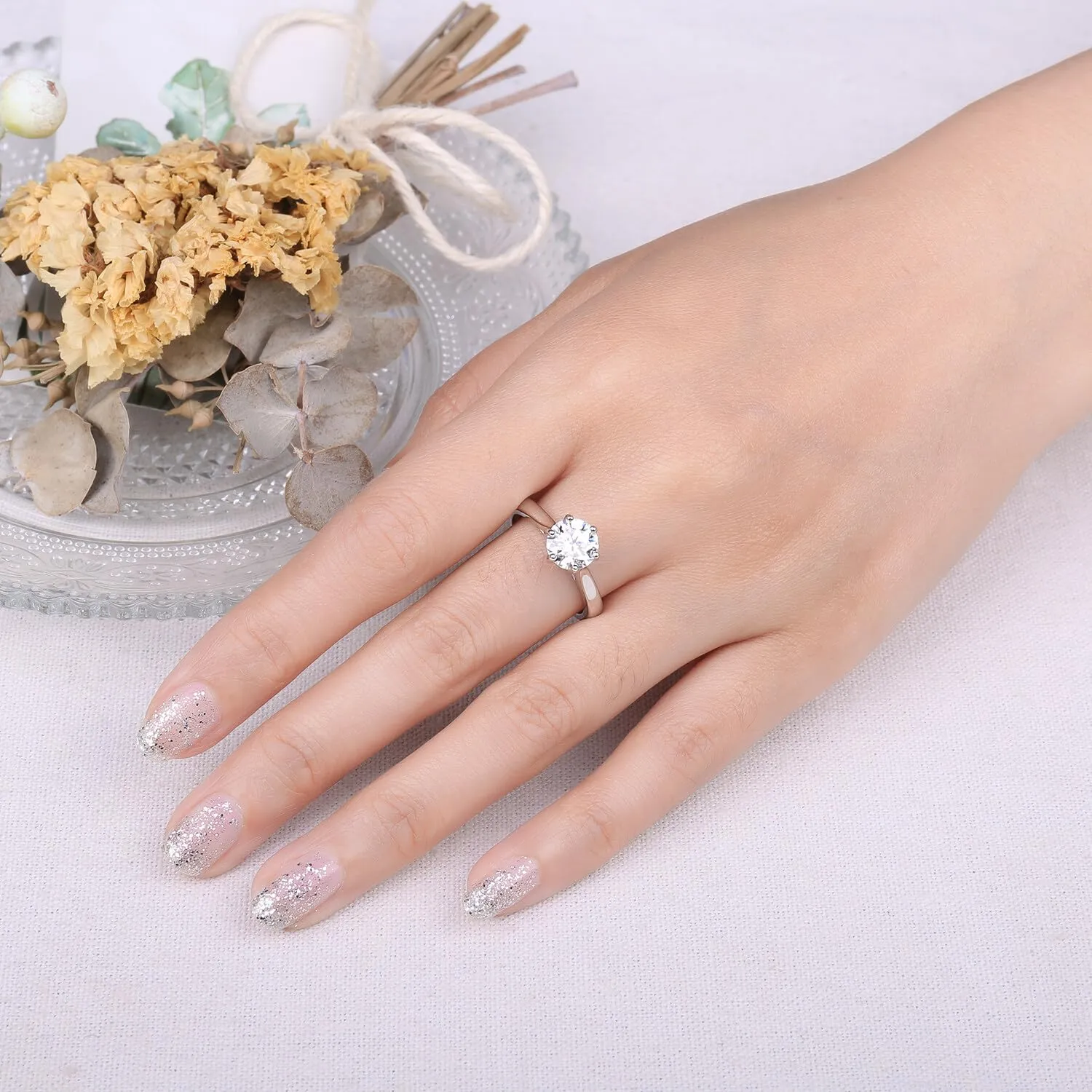JewelryPalace 1.5ct Moissanite Solitaire Ring in 925 Sterling Silver, Round Cut, Size 19.5 - immagine 3
