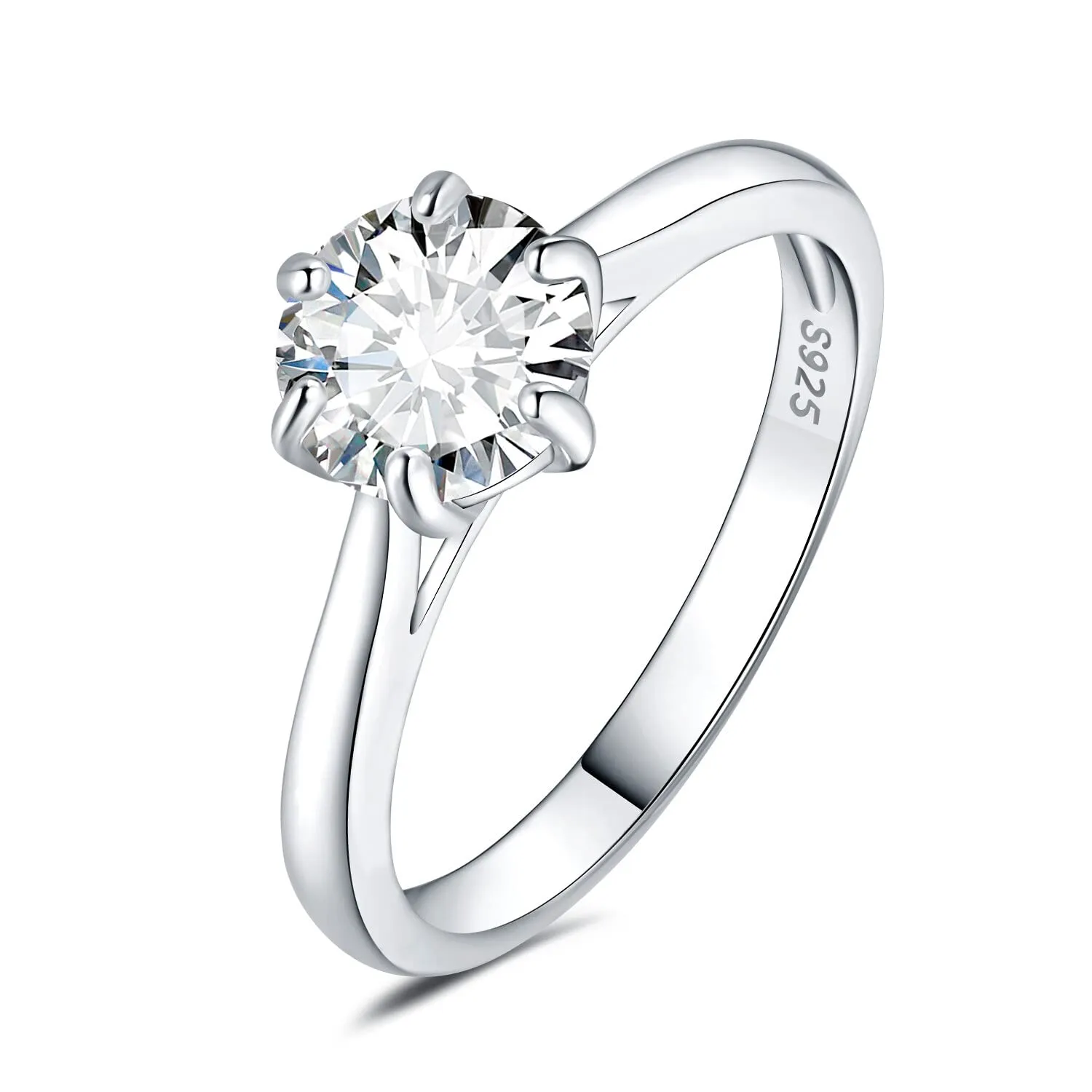 JewelryPalace 1.5ct Classic Anello Solitario Donna Argento 925 con Moissanite Creato, Pietra Rotonda, Taglia 8 - immagine 1