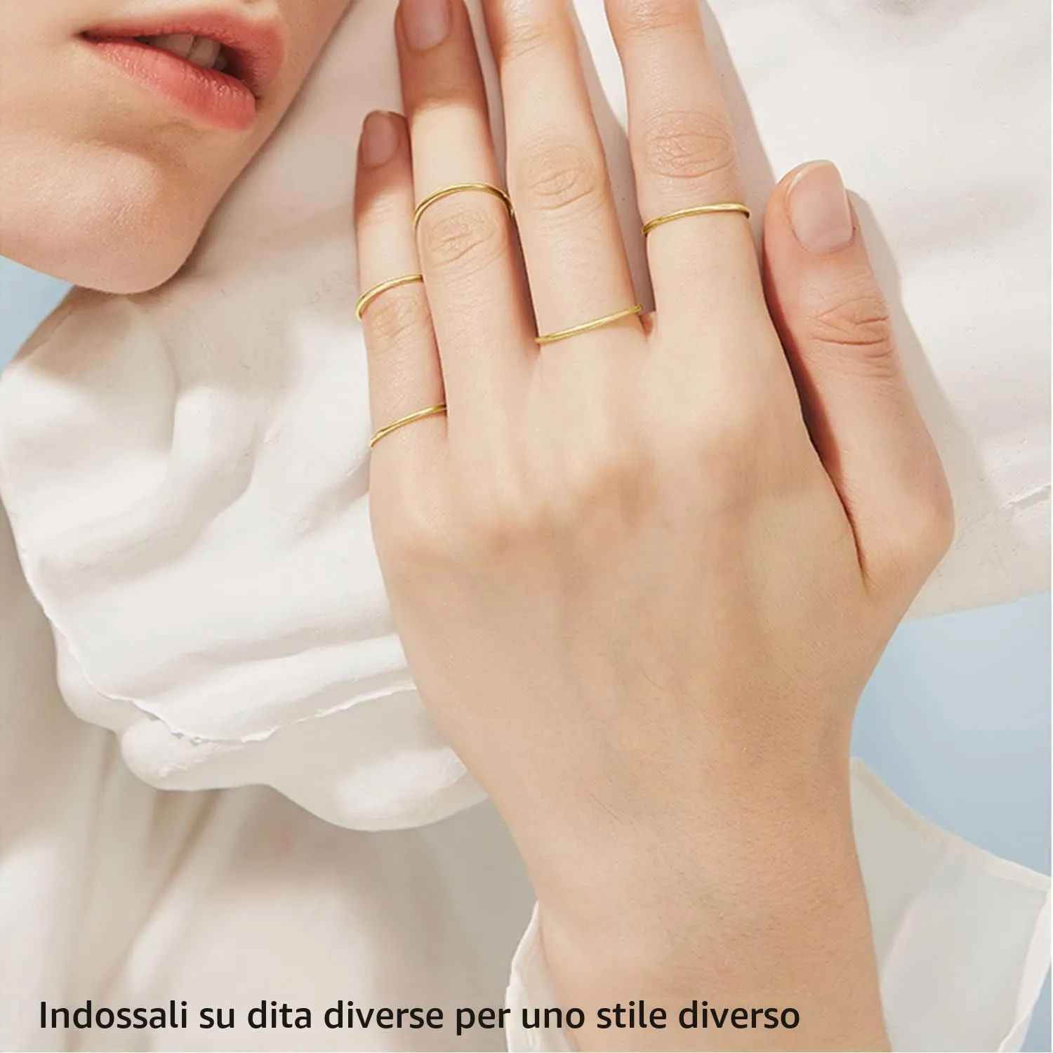 Milacolato Anelli Impilabili in Acciaio Inox da Donna, 1mm, Misura 3/4/5/6/7/8/9, Oro Argento - immagine 2