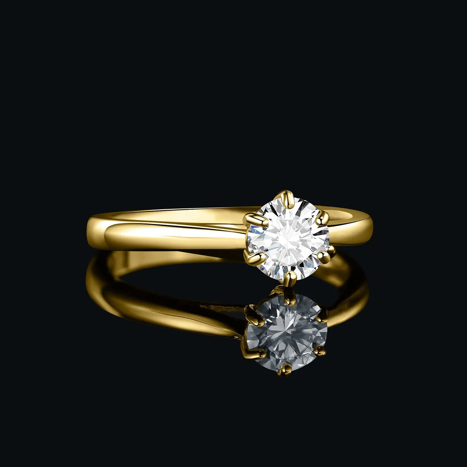 JewelryPalace Anello Solitario Donna in Argento 925 con Moissanite 0.5ct Rotonda, Dorato - immagine 2