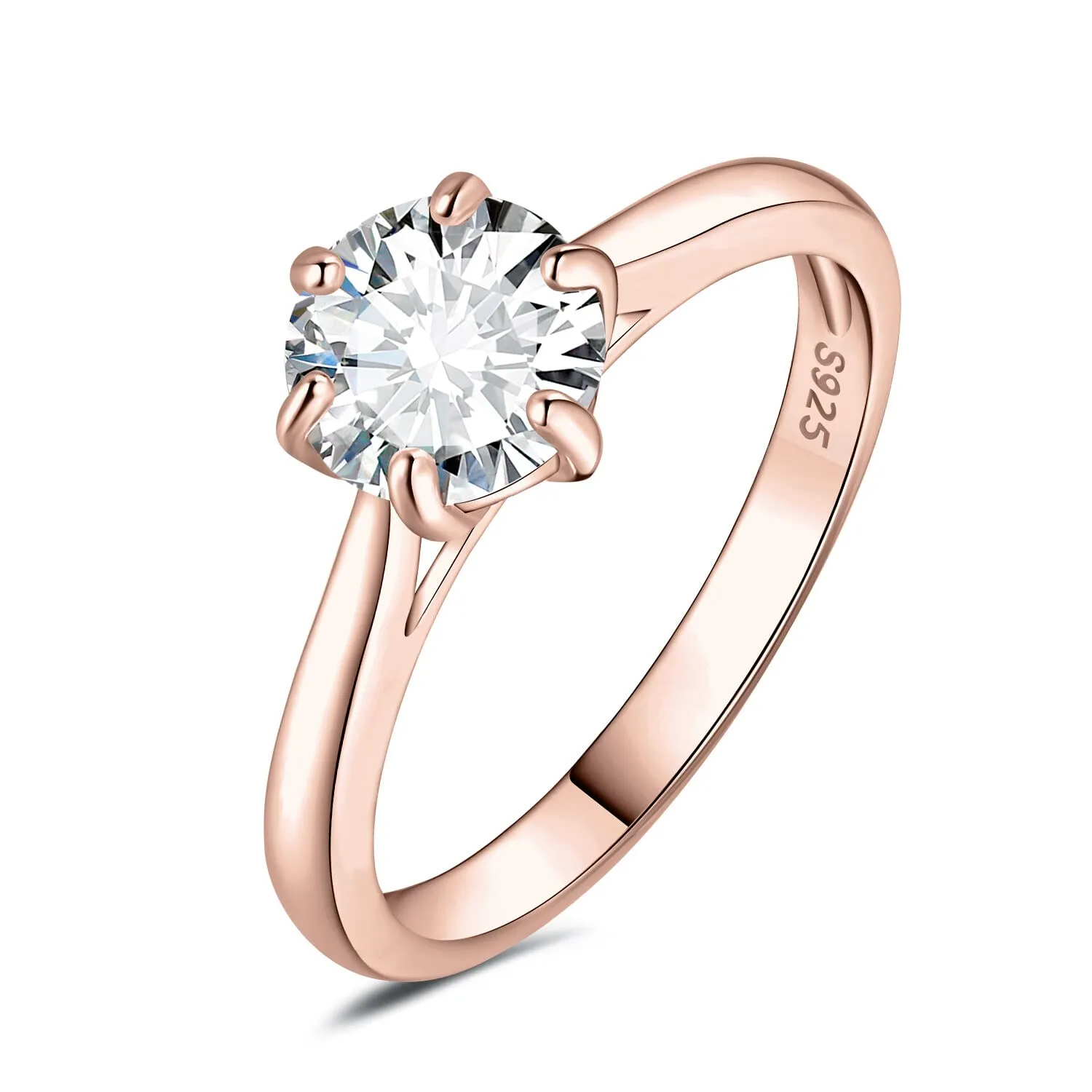 JewelryPalace 1.5ct Moissanite Solitaire Ring 925 Sterling Silver Rose Gold, Size 7 - immagine 1