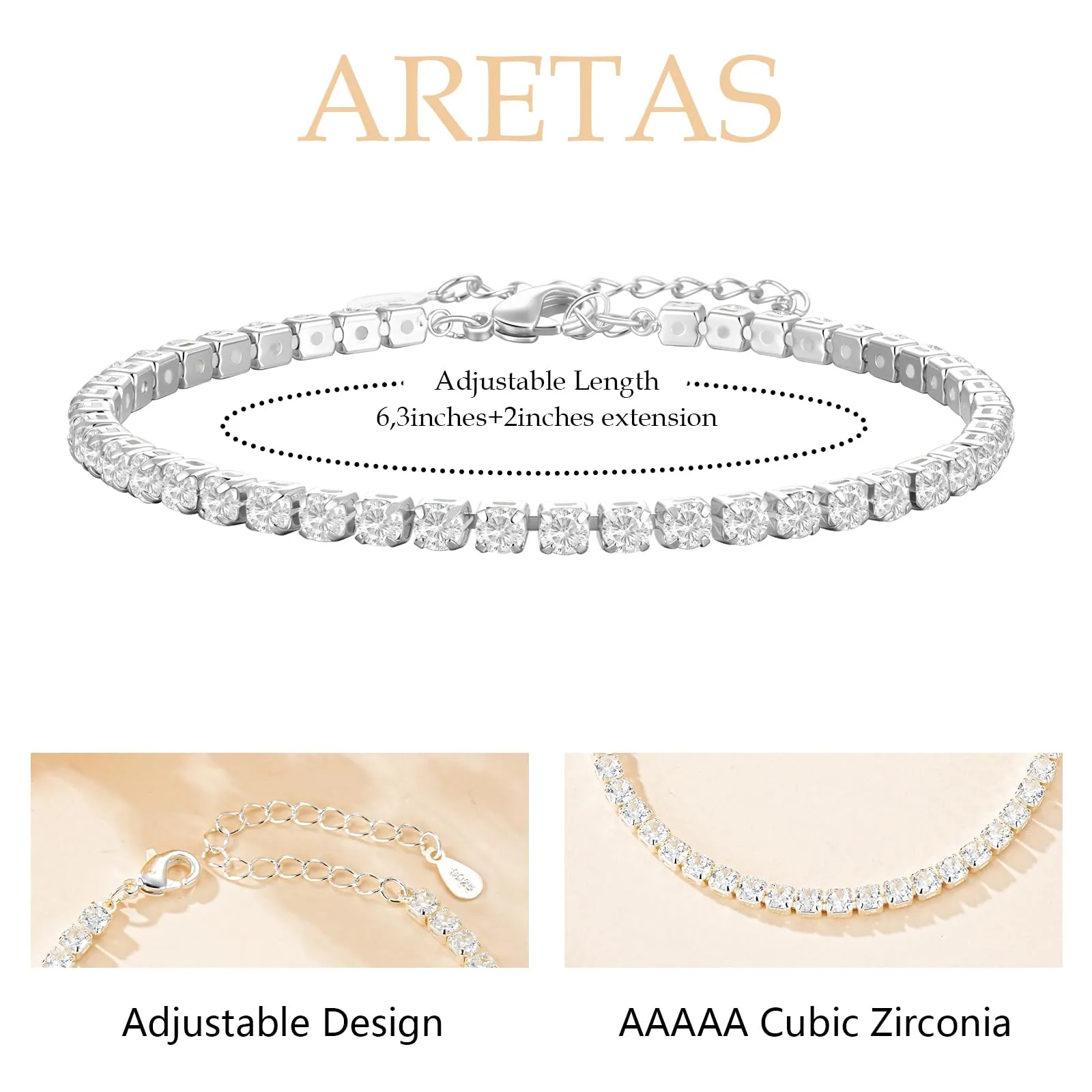 Aretas Bracciale da donna in argento Sterling 925, regolabile, 16+5 cm - immagine 5