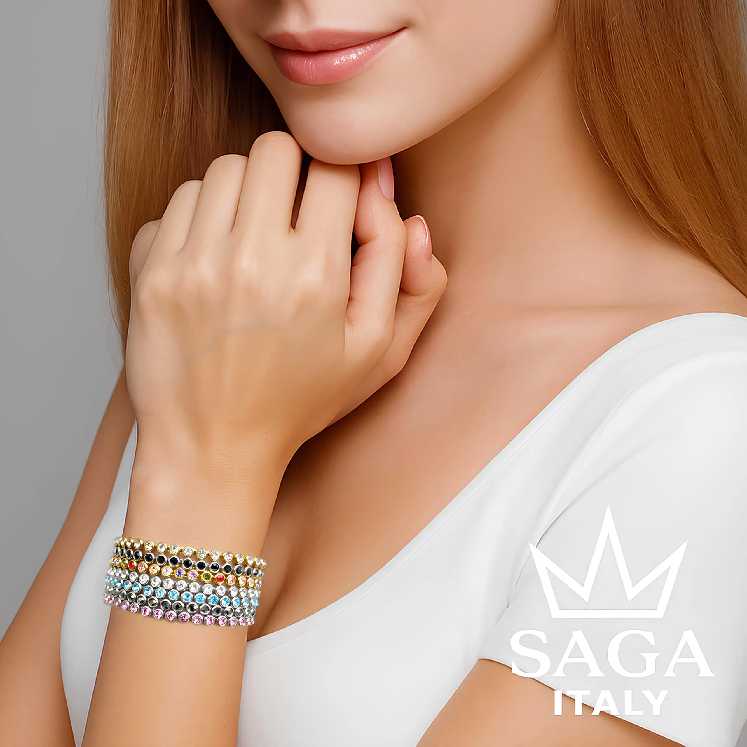 SAGA GIOIELLI Bracciale Tennis Unisex in Acciaio Inossidabile, Zirconi 4 mm, 16,5+3 cm, Rosa - immagine 5