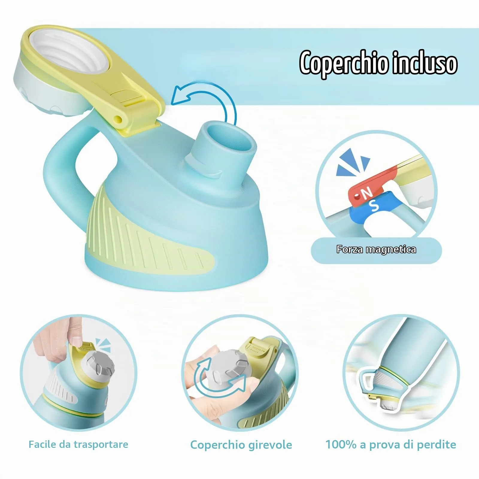 Fjbottle Borraccia Termica 600ml Acciaio Inox con Tappo Magnetico per Ciclismo - immagine 2