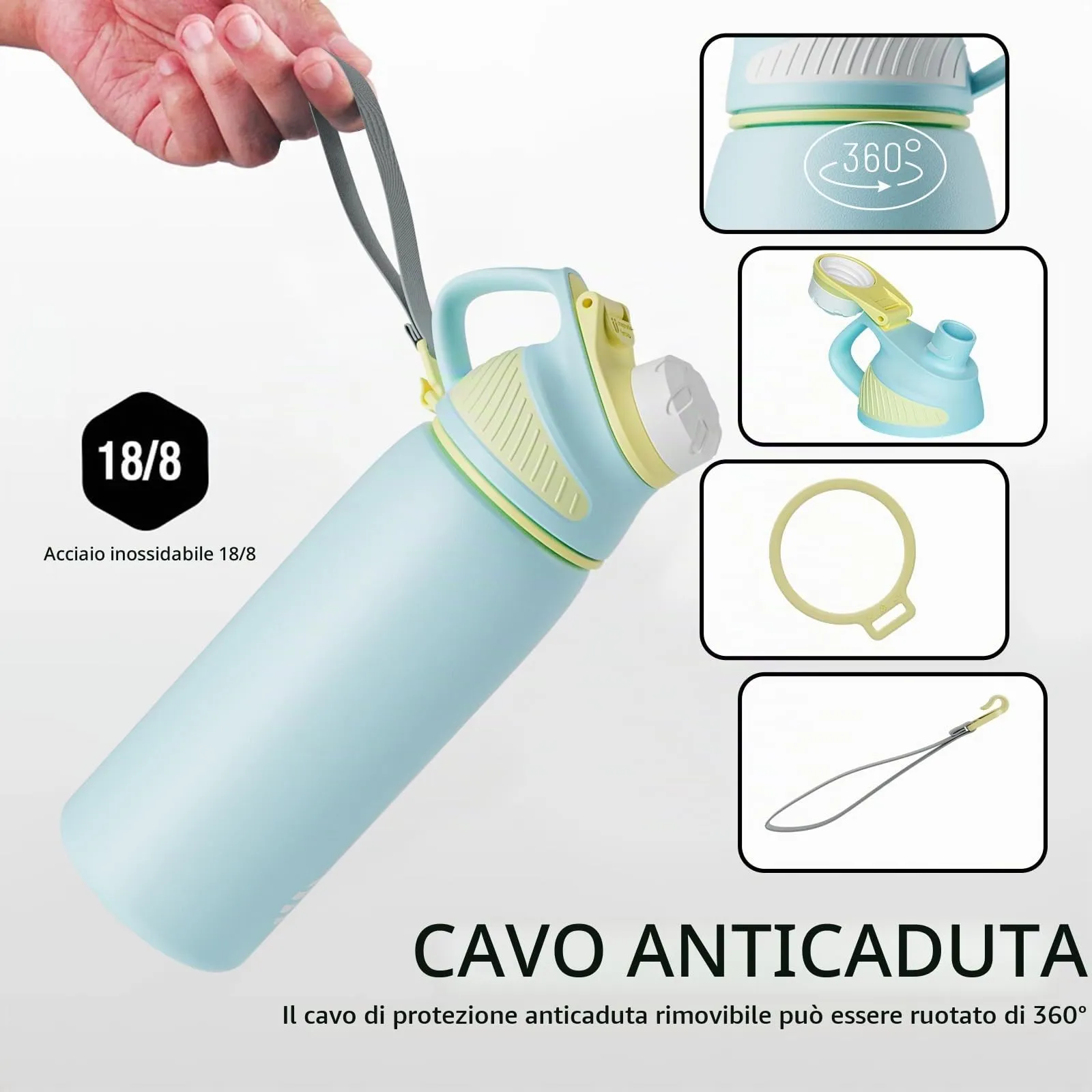 Fjbottle Borraccia Termica 600ml Acciaio Inox con Tappo Magnetico per Ciclismo - immagine 3