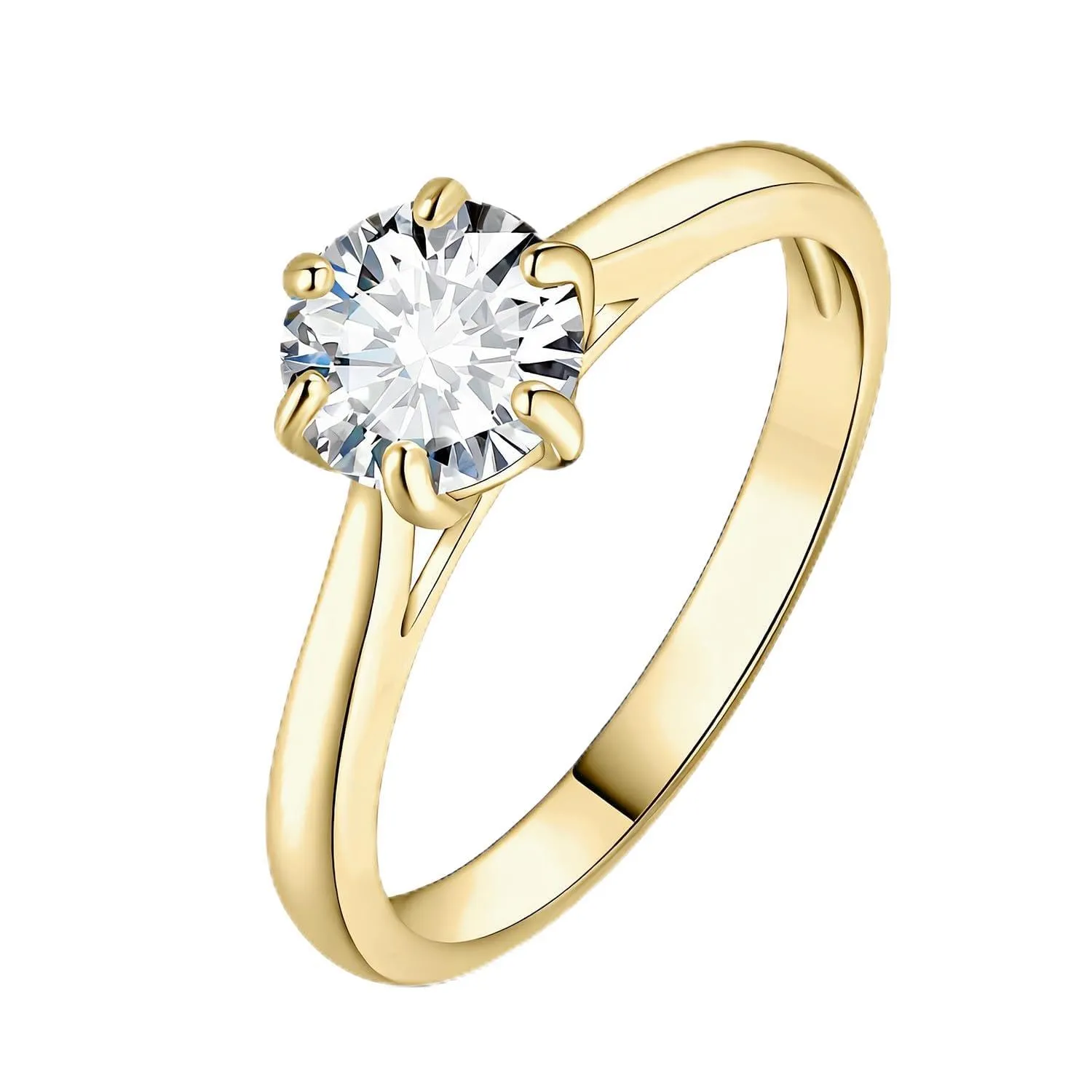JewelryPalace Anello Solitario Donna in Oro Giallo 14K con Moissanite 1ct, Pietra Rotonda, Misura 13 - immagine 1