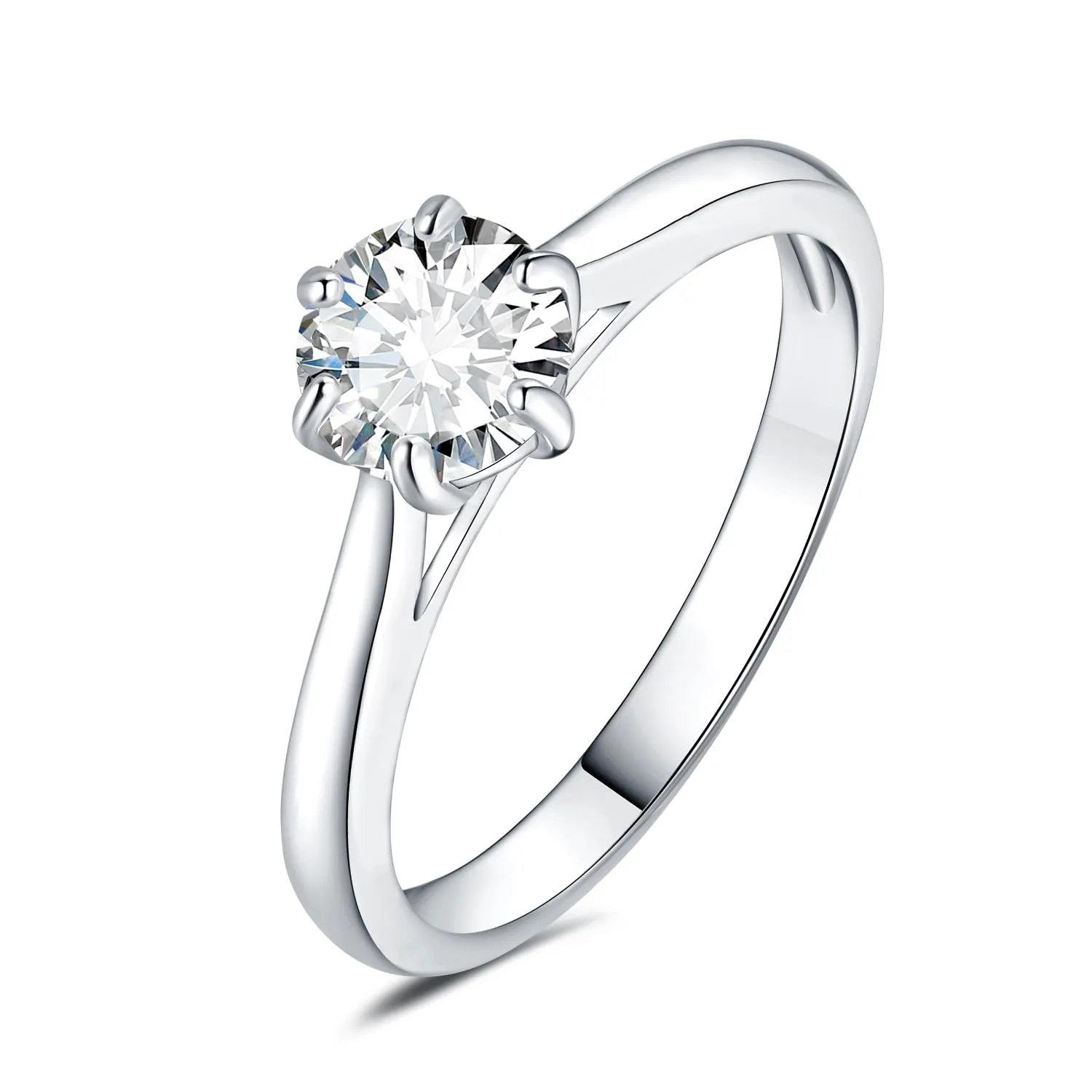 JewelryPalace Anello Solitario Donna 0.5ct Moissanite placcato oro bianco 14K, Pietra Rotonda, Misura 18.5 - immagine 1