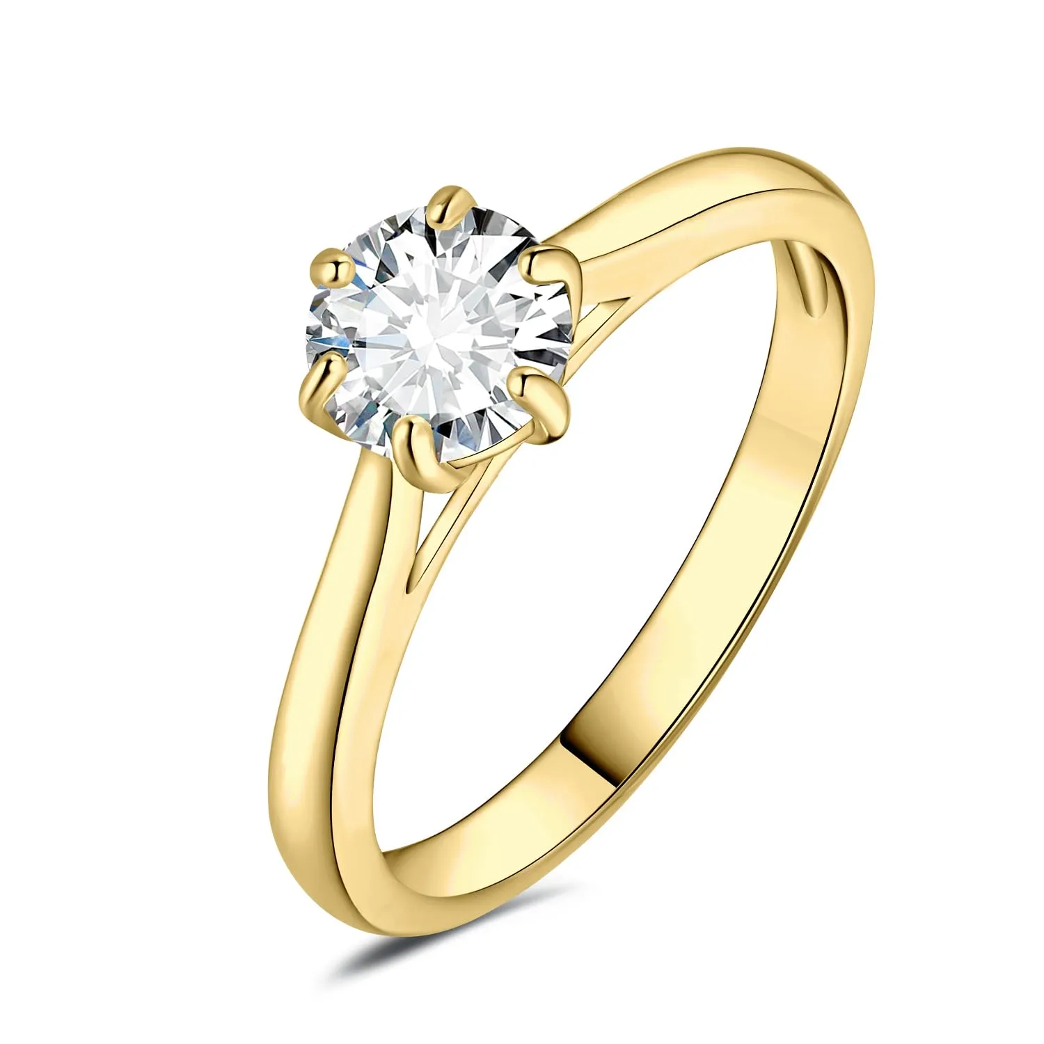 JewelryPalace Anello Solitario Donna 0.5ct Moissanite Placcato Oro Giallo 14K, Taglio Rotondo, Misura 9.5 - immagine 1