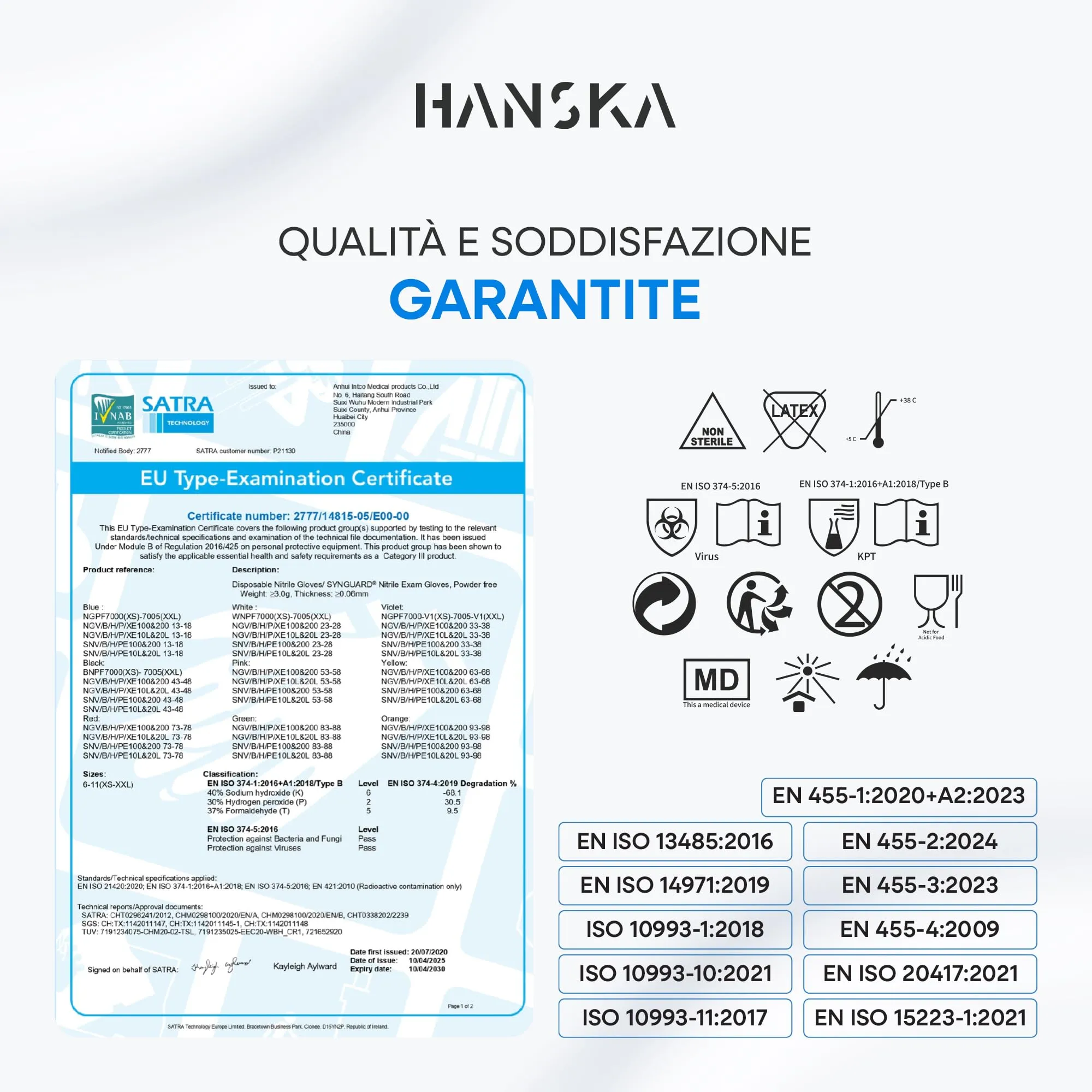 HANSKA Guanti Monouso in Nitrile Blu, Senza Polvere, Ambidestri, Non Sterili, XS (1000 pezzi) - immagine 7