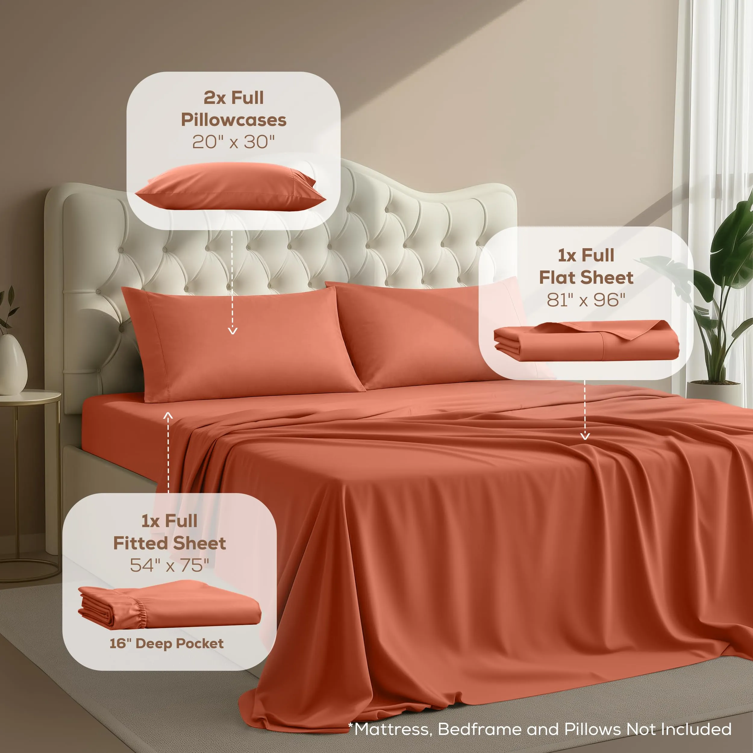 Utopia Bedding Set di lenzuola per letto matrimoniale, 4 pezzi, microfibra, Oeko-Tex, arancione - immagine 2