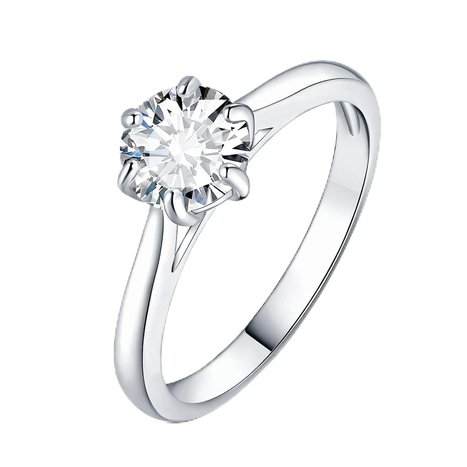 JewelryPalace Anello Solitario Donna 1ct Moissanite Placcato Oro Bianco 14K, Pietra Rotonda, Misura 16 - immagine 1
