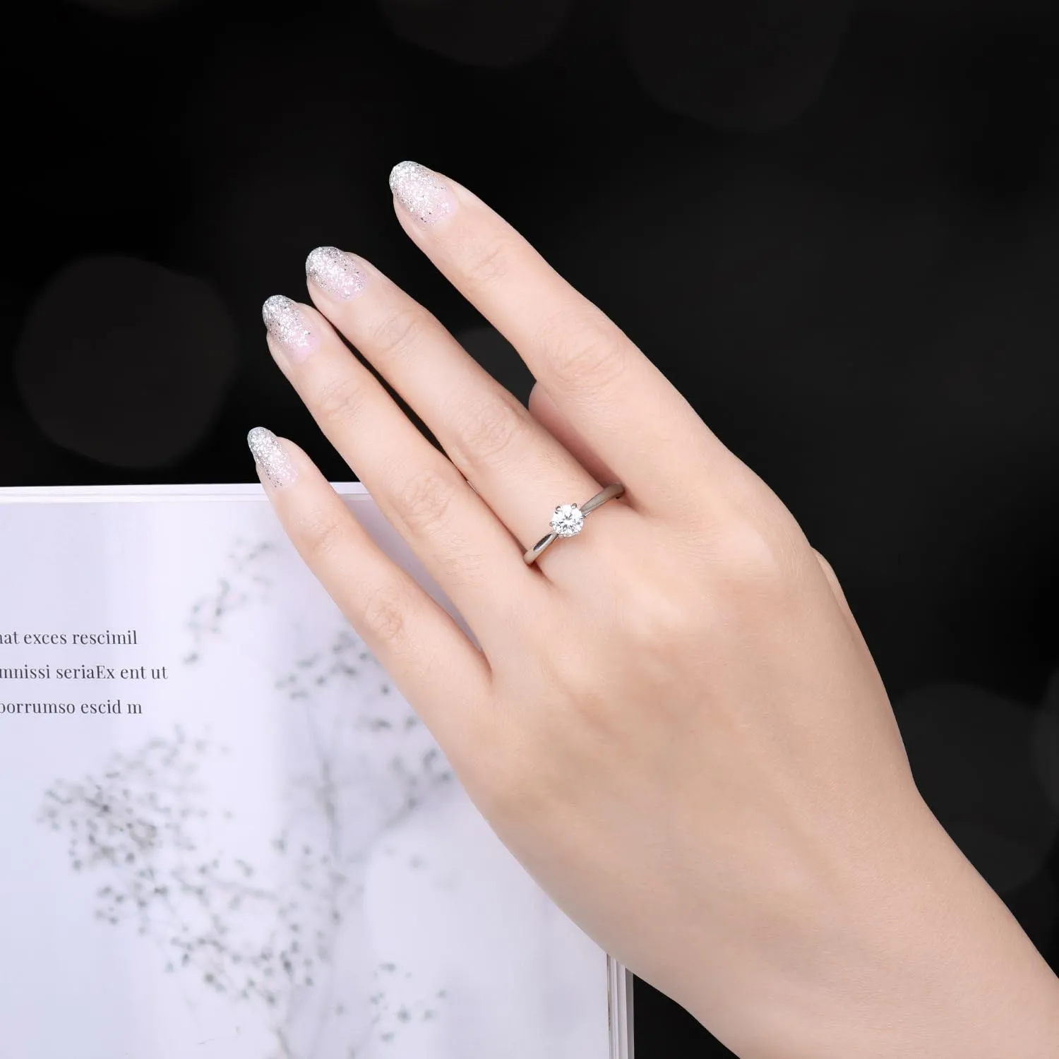 JewelryPalace Anello Solitario Donna 0.5ct Moissanite Placcato Oro Bianco 14K, Pietra Rotonda, Misura 22 - immagine 5