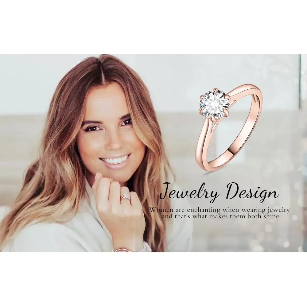 JewelryPalace 0.5ct Moissanite Solitaire Ring, 14K Rose Gold Plated, Round Cut, Size 9.5 - immagine 6