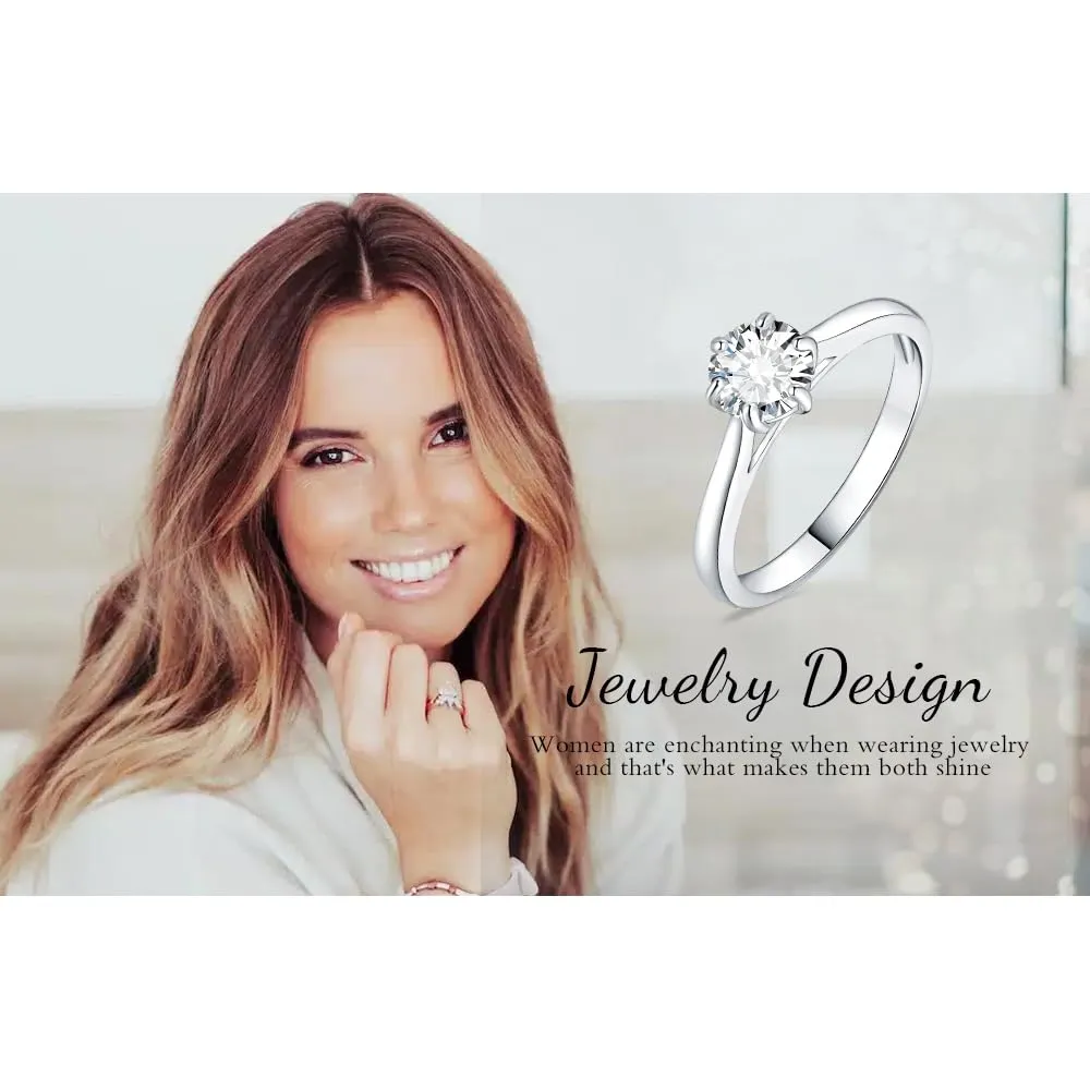JewelryPalace Anello Solitario Donna 0.5ct Moissanite placcato oro bianco 14K, Pietra Rotonda, Misura 11.5 - immagine 6
