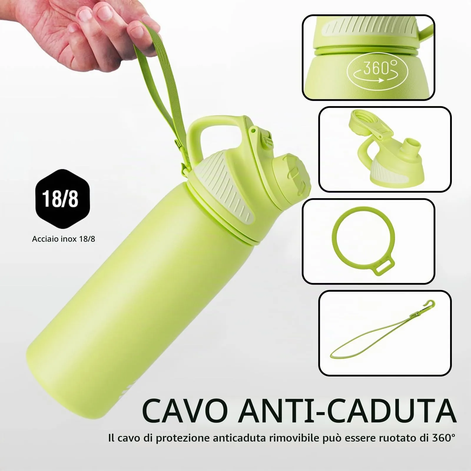 Fjbottle Borraccia Termica 600ml Acciaio Inox con Tappo Magnetico per Ciclismo - immagine 3