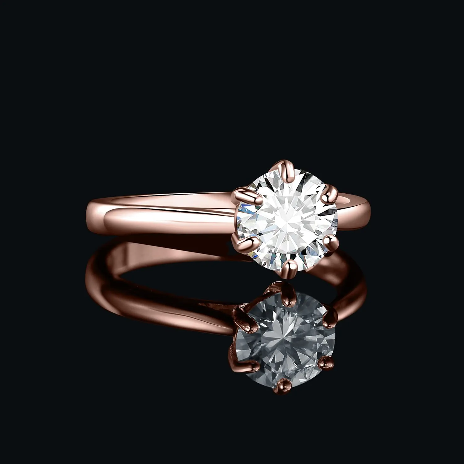 JewelryPalace Anello Solitario Donna 2ct Moissanite Placcato Oro Rosa 14K Taglio Rotondo Taglia 14.5 - immagine 3