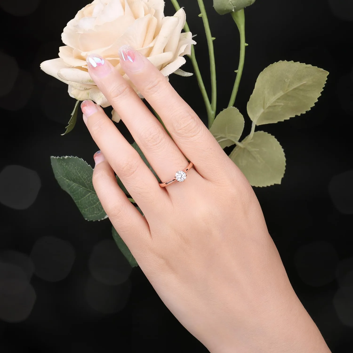 JewelryPalace 0.5ct Moissanite Solitaire Ring 14K Rose Gold Plated, Size 11.5 - immagine 5