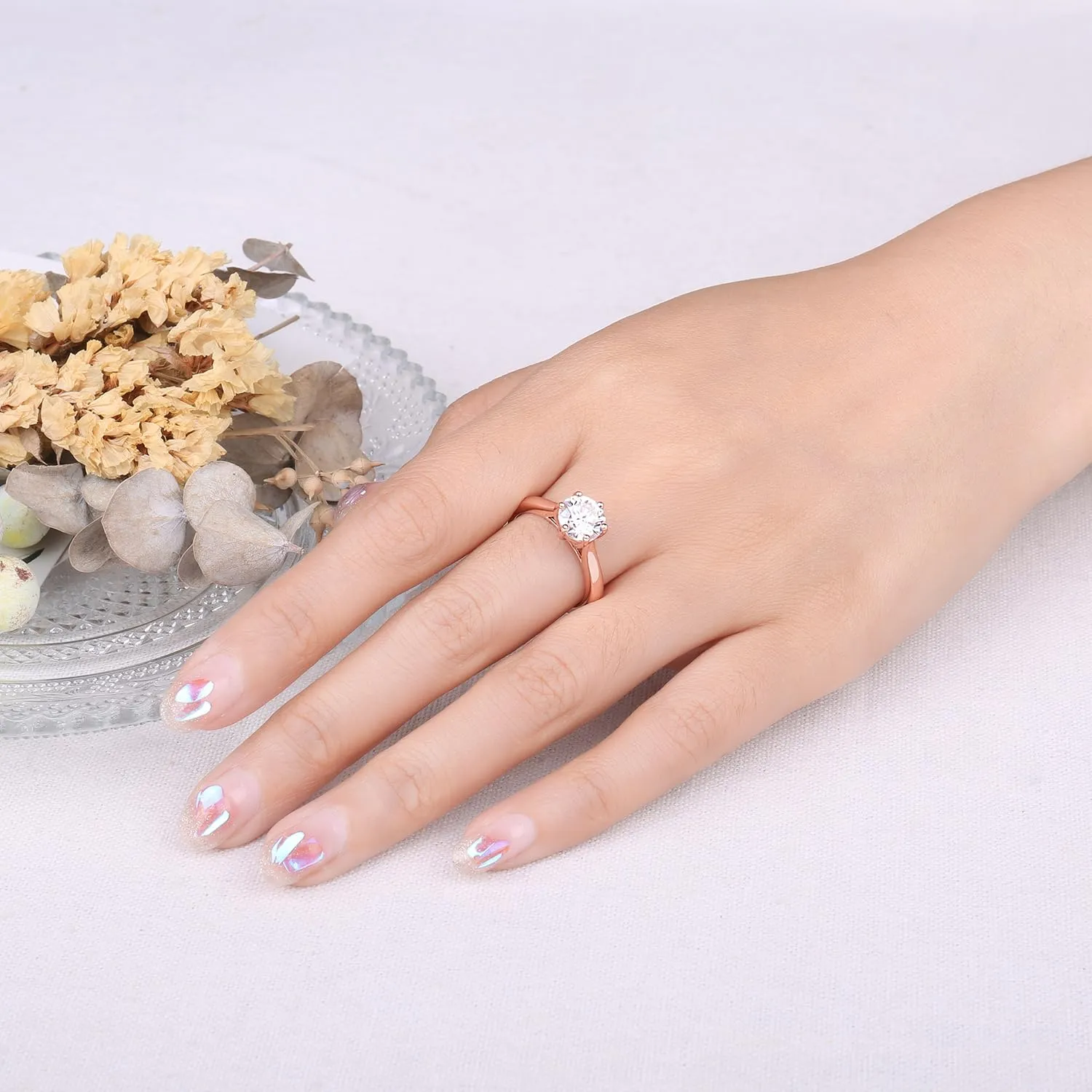 JewelryPalace Anello Solitario Donna in Oro Rosa 14K con Moissanite 1.5ct, Misura 9.5 - immagine 4