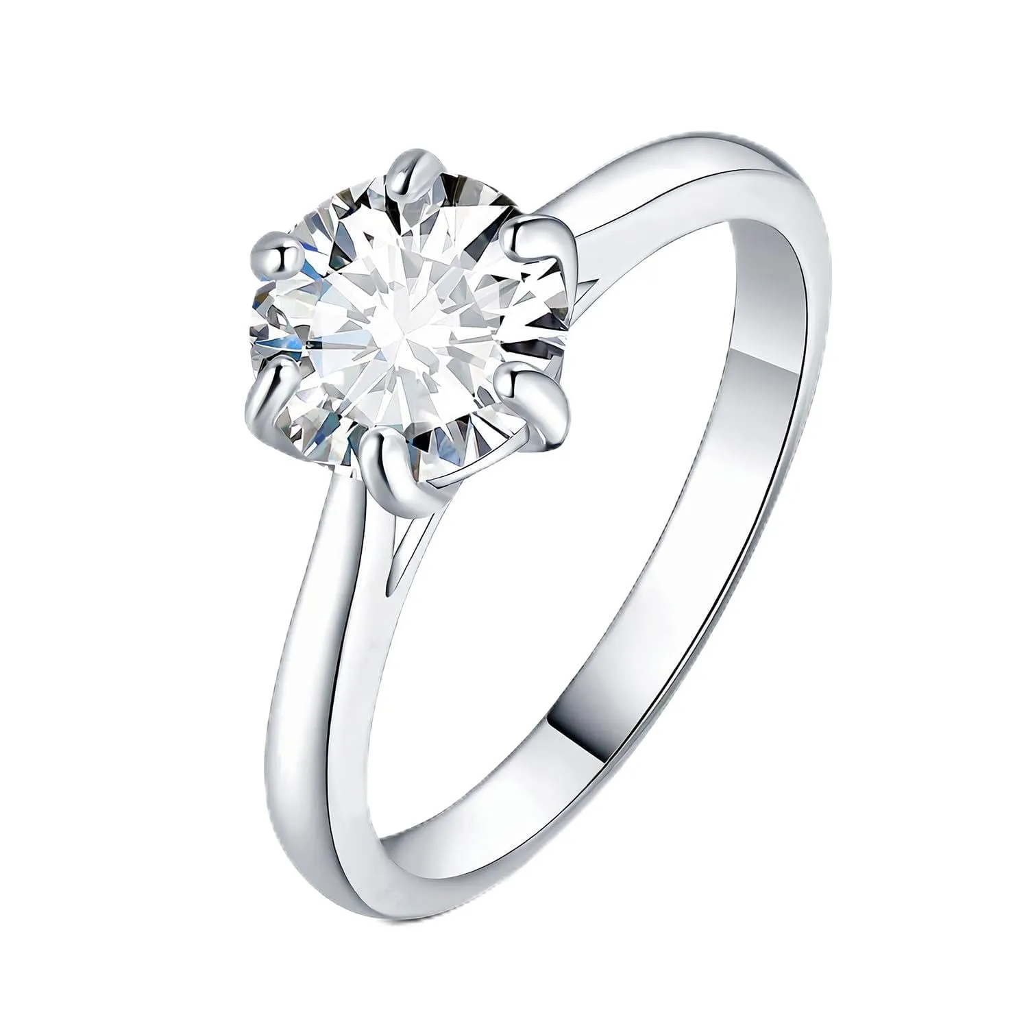 JewelryPalace Anello Solitario Donna 2ct Moissanite Placcato Oro Bianco 14K, Taglio Rotondo, Misura 19.5 - immagine 1
