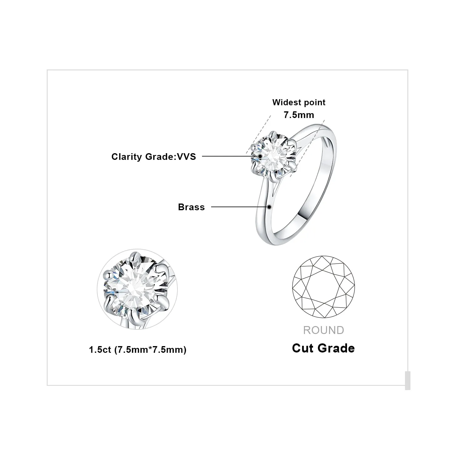 JewelryPalace Anello Solitario Donna 1.5ct Moissanite Placcato Oro Bianco 14K, Misura 7 - immagine 2