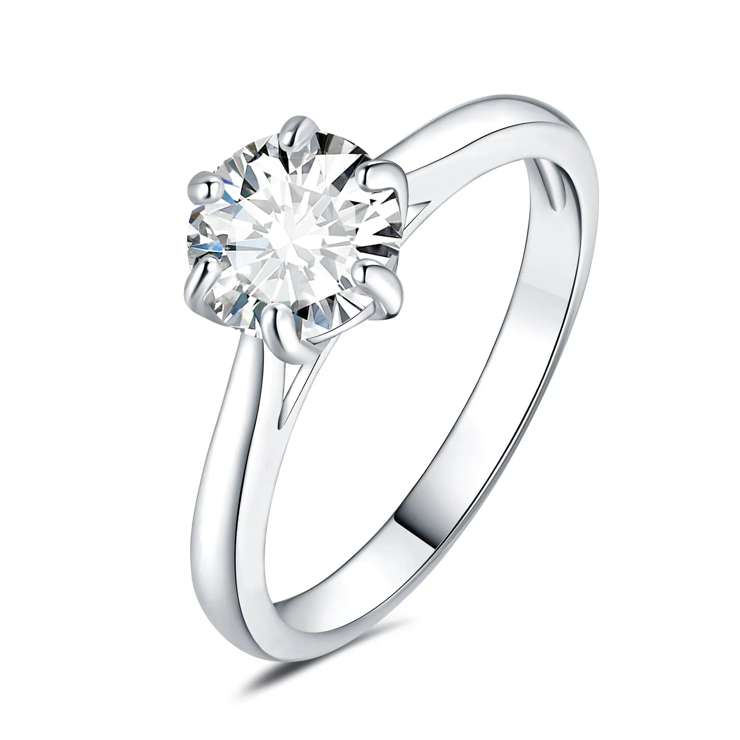 JewelryPalace Anello Solitario Donna 1.5ct Moissanite placcato oro bianco 14K, Taglio Rotondo, Misura 13 - immagine 1