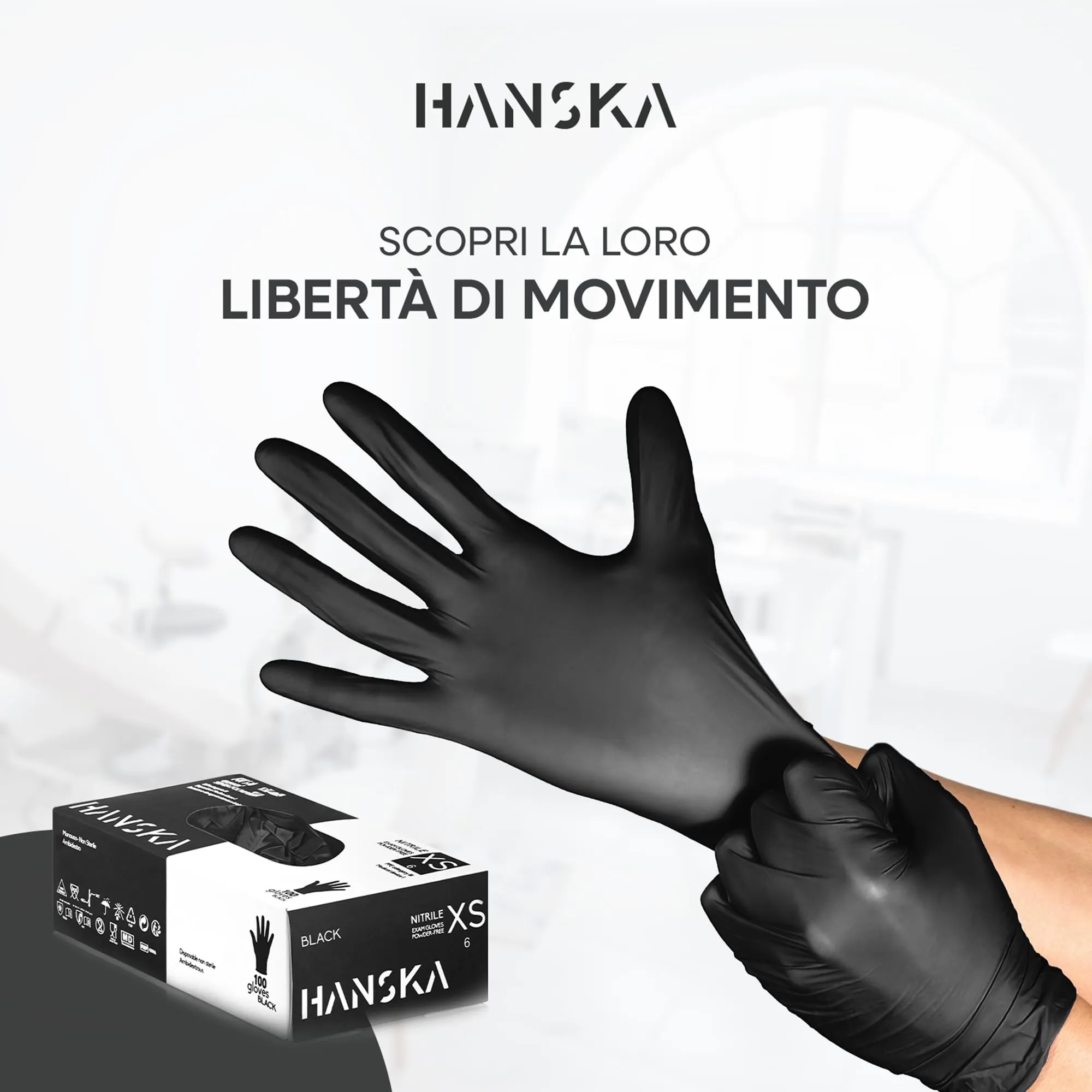 HANSKA Guanti Monouso in Nitrile Neri, Senza Polvere, Ambidestri, Non Sterili, XS (100 pezzi) - immagine 3