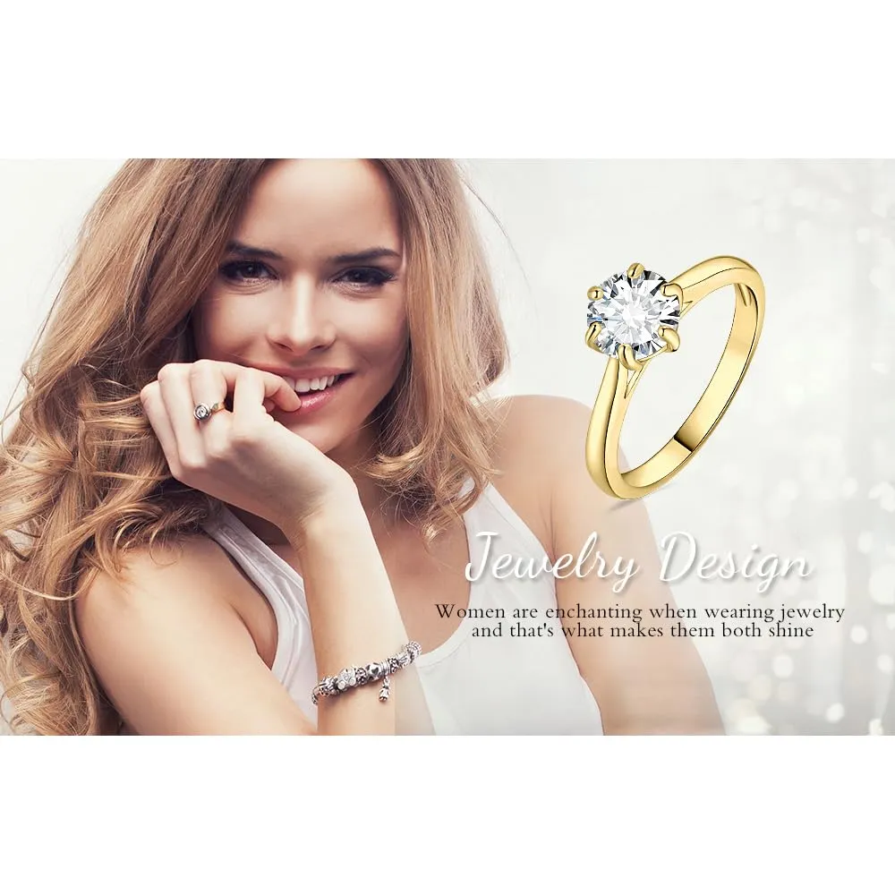 JewelryPalace 1.5ct Moissanite Solitaire Ring 14K Yellow Gold Plated, Size 11.5 - immagine 6
