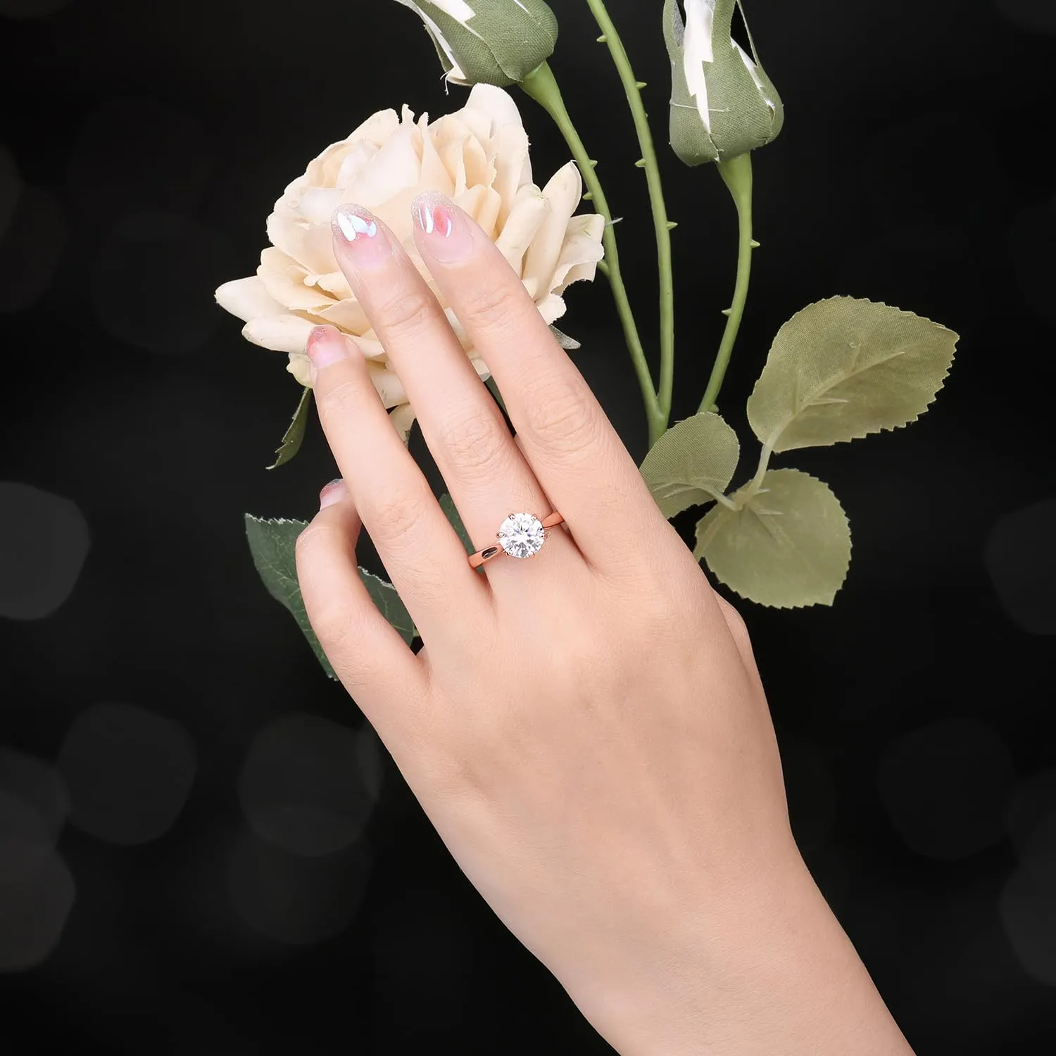 JewelryPalace Anello Solitario Donna 2ct Moissanite Placcato Oro Rosa 14K Taglio Rotondo Misura 22 - immagine 5