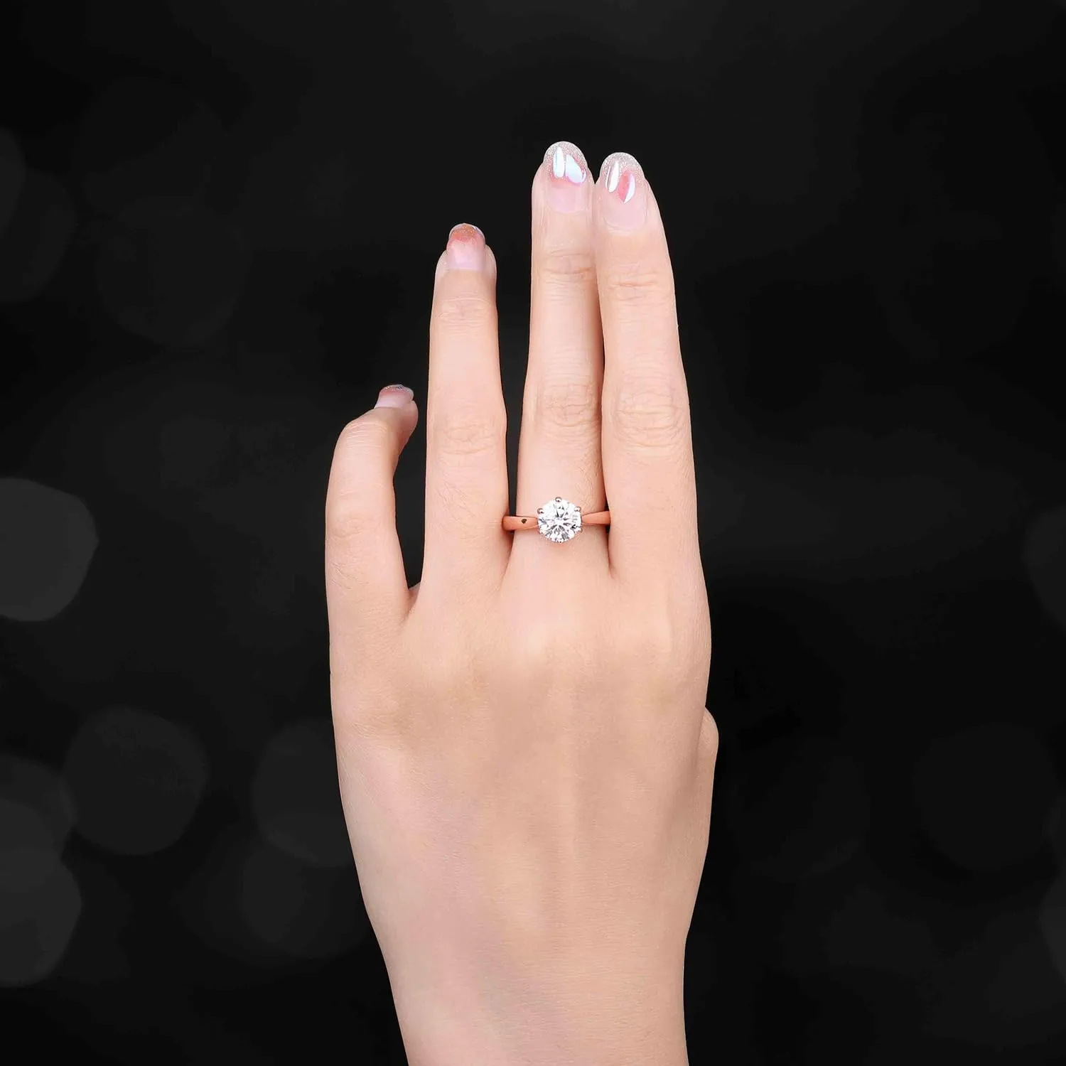 JewelryPalace 1.5ct Moissanite Solitaire Ring, 14K Rose Gold Plated, Round Cut Simulated Diamond, Size 22 - immagine 5