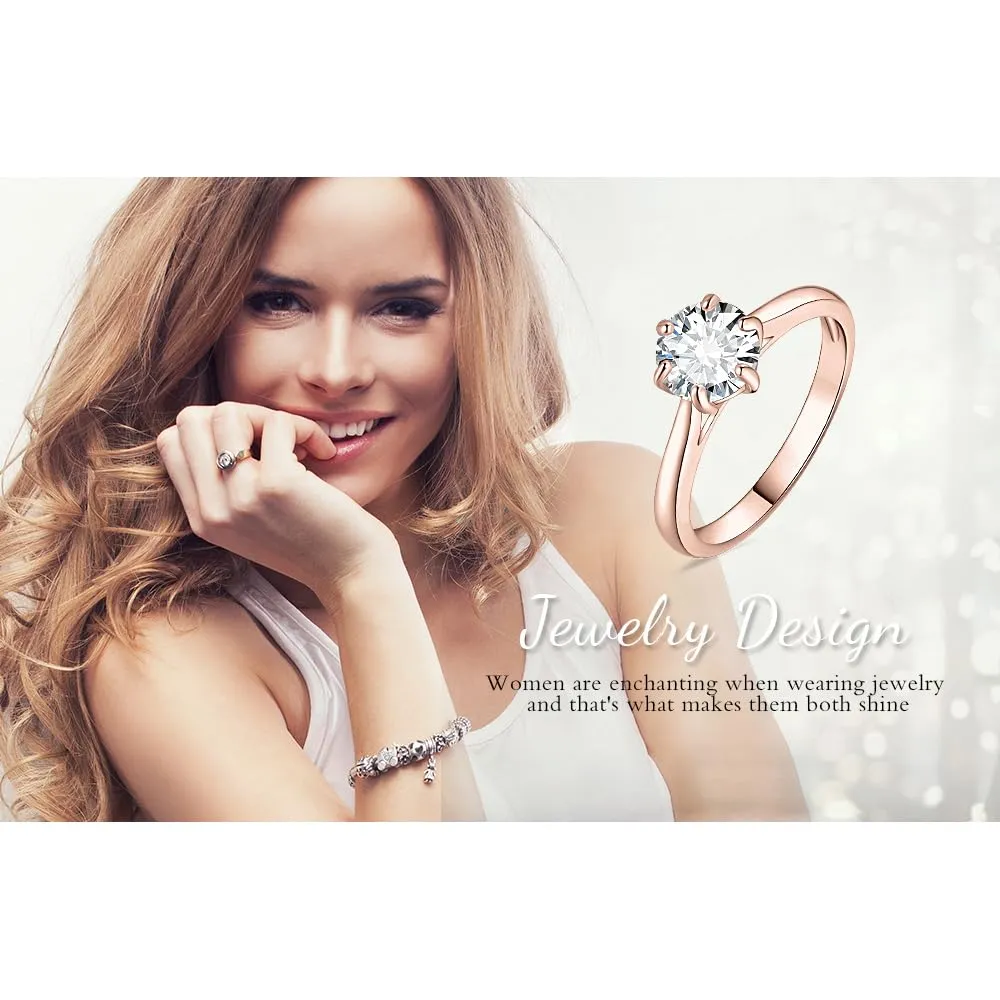 JewelryPalace 1.5ct Moissanite Solitaire Ring, 14K Rose Gold Plated, Round Cut Simulated Diamond, Size 22 - immagine 6
