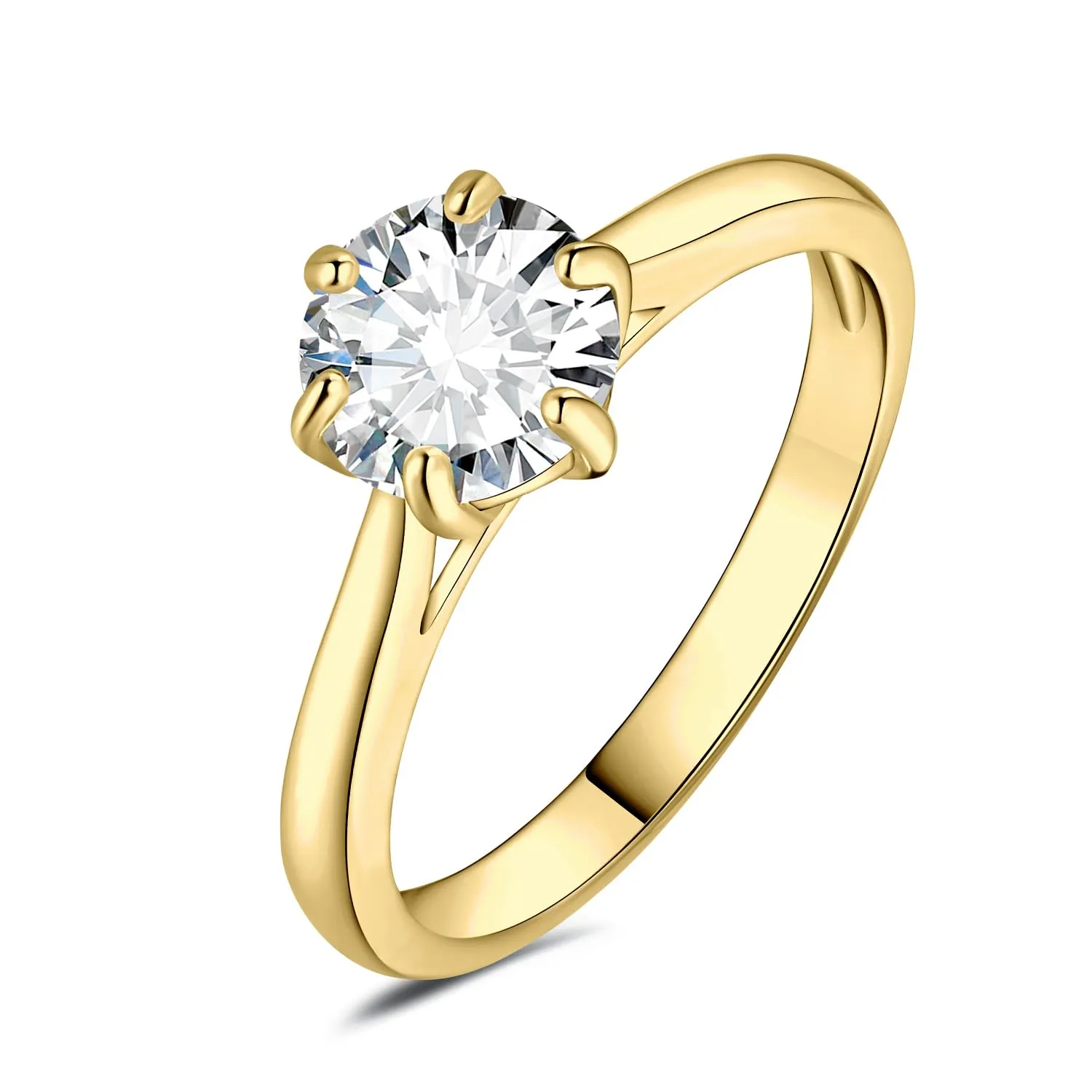 JewelryPalace Anello Solitario Donna 1.5ct Moissanite Placcato Oro Giallo 14K, Taglio Rotondo, Misura 14.5 - immagine 1