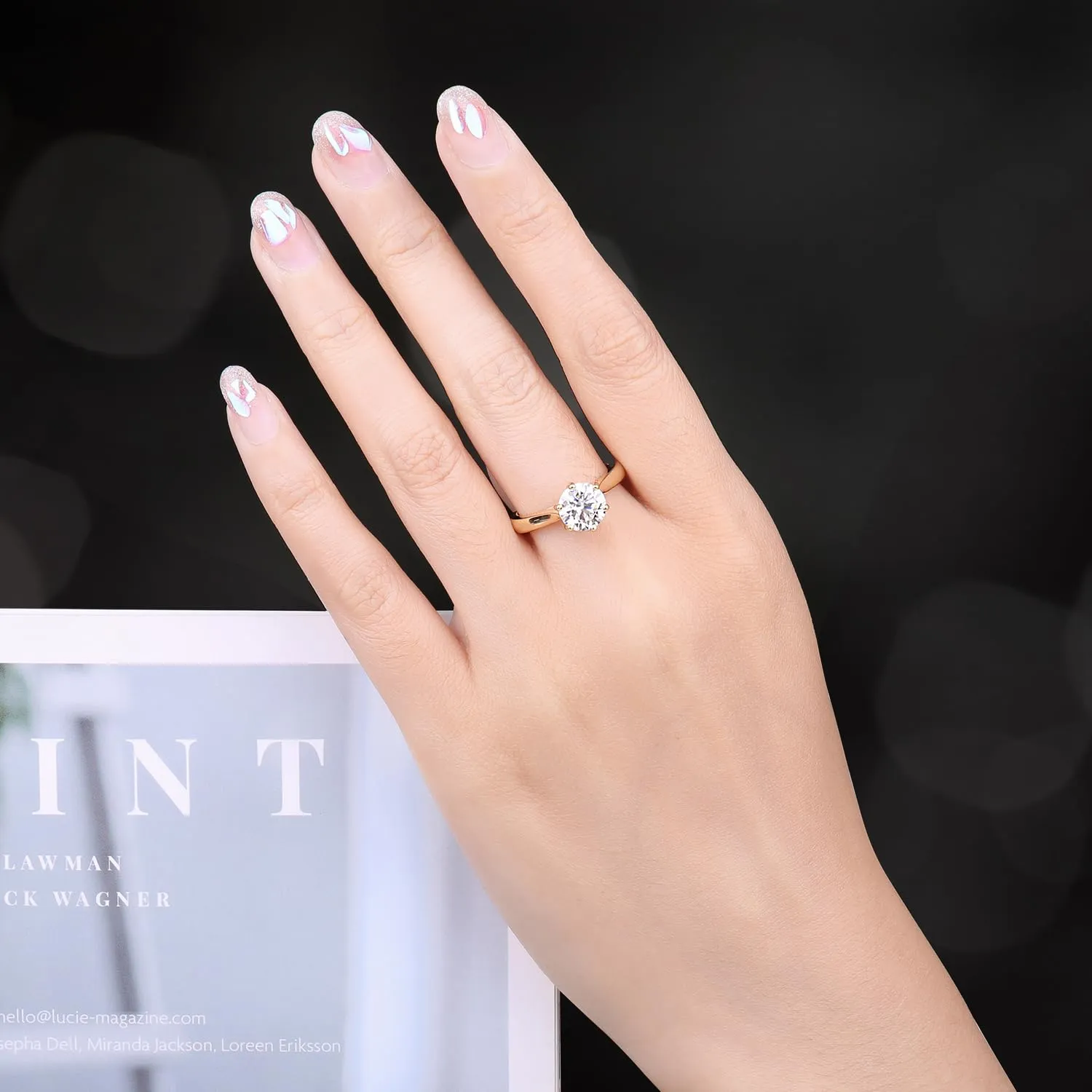 JewelryPalace Anello Solitario Donna 1.5ct Moissanite Placcato Oro Giallo 14K Taglio Rotondo Misura 22 - immagine 5