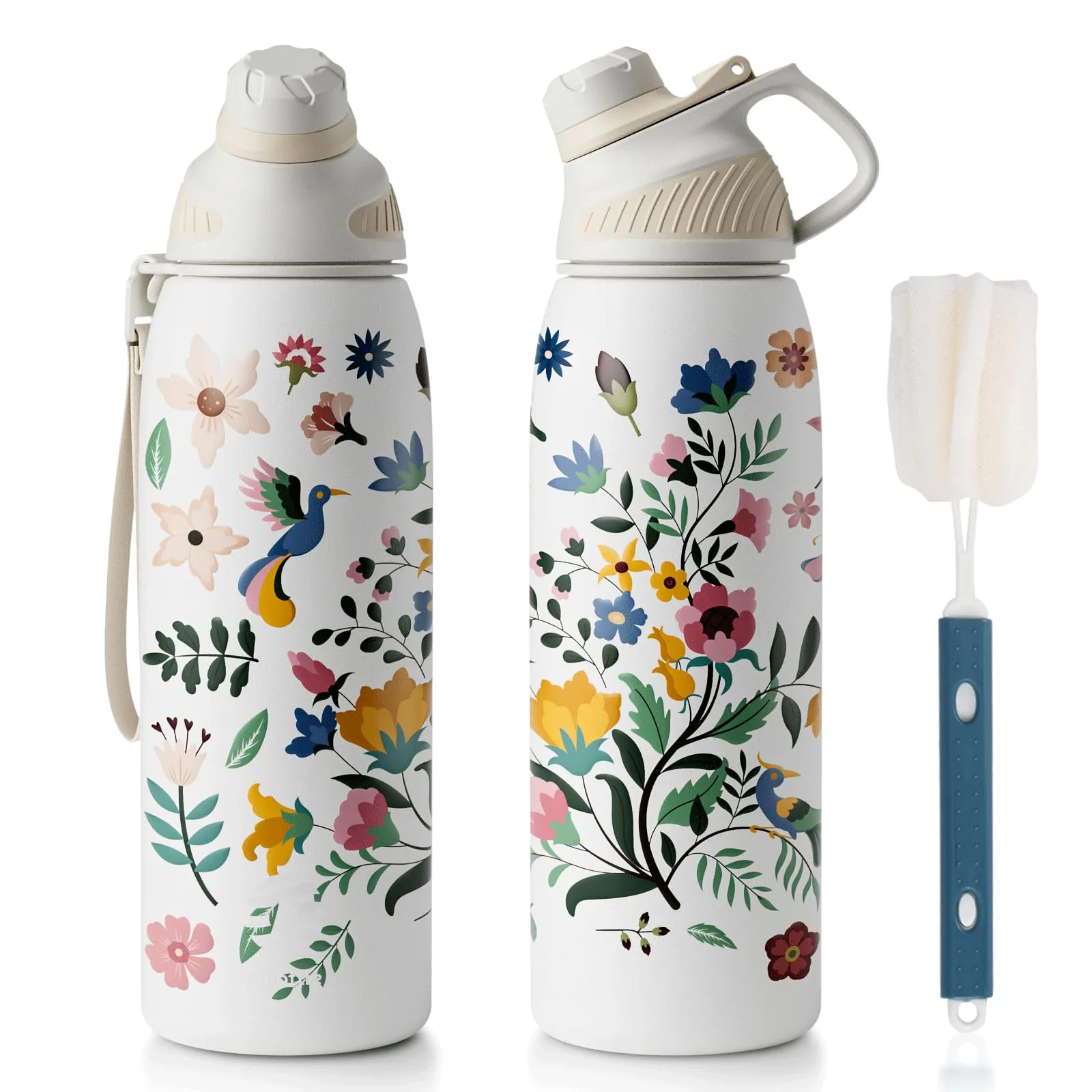 Fjbottle Borraccia Termica 1L con Tappo Magnetico, Design Floreale - immagine 1