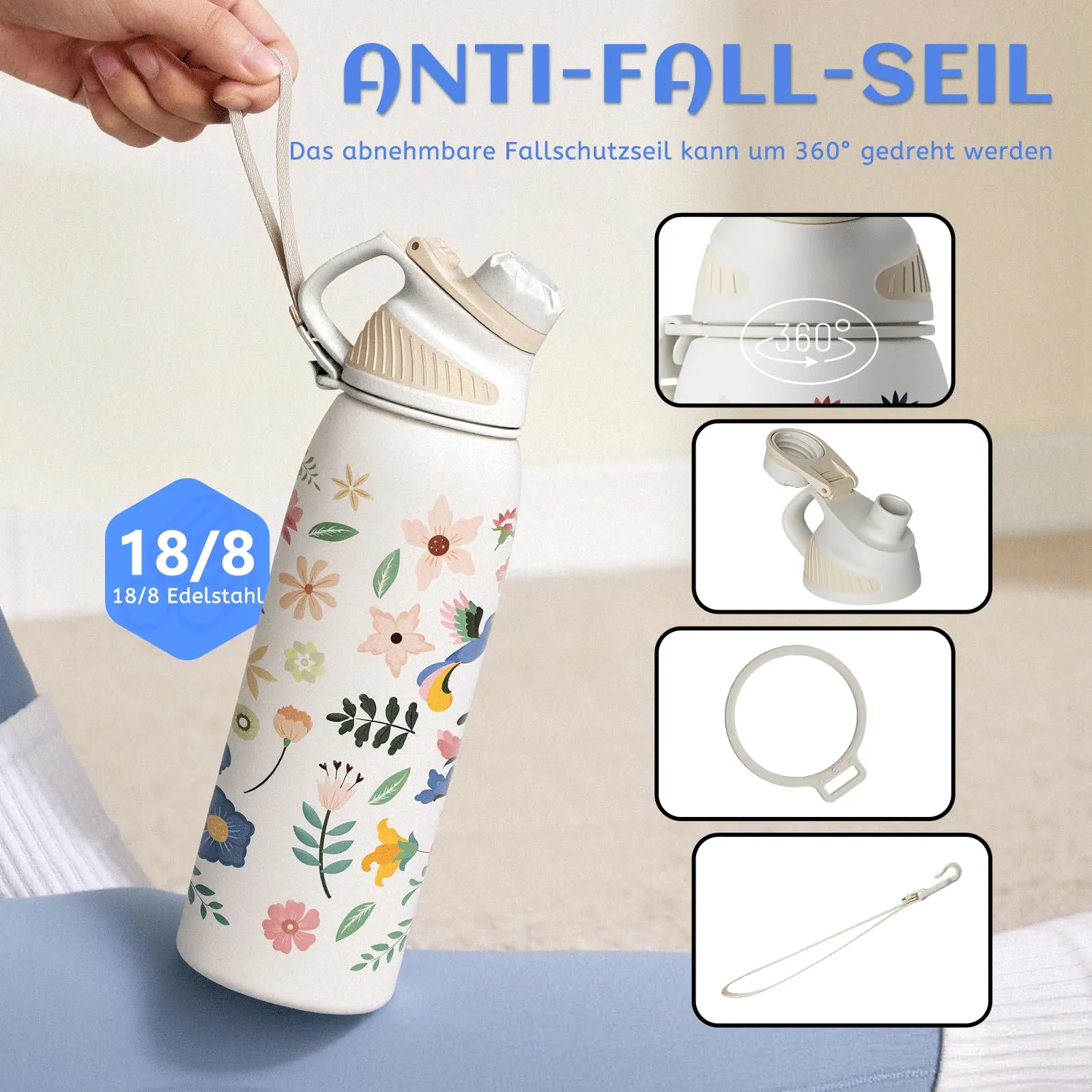 Fjbottle Borraccia Termica 1L con Tappo Magnetico, Design Floreale - immagine 3