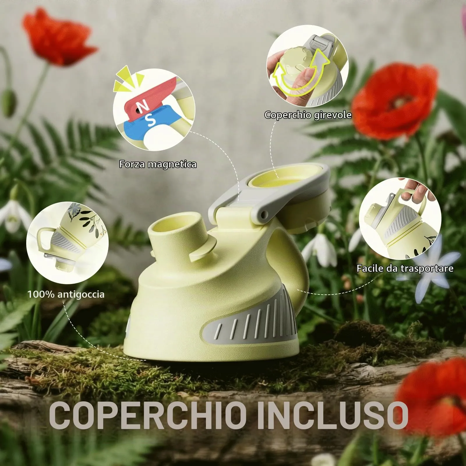 Fjbottle Borraccia Termica 1L con Tappo Magnetico - Design Floreale - immagine 2