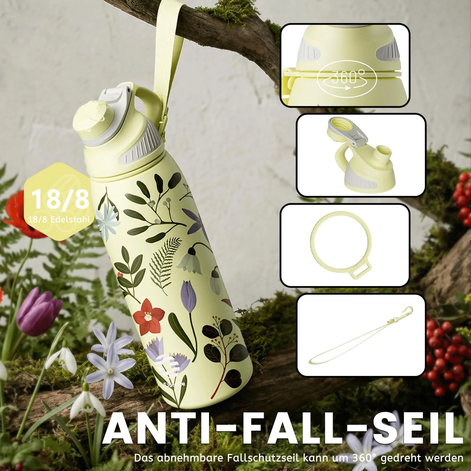 Fjbottle Borraccia Termica 1L con Tappo Magnetico - Design Floreale - immagine 3