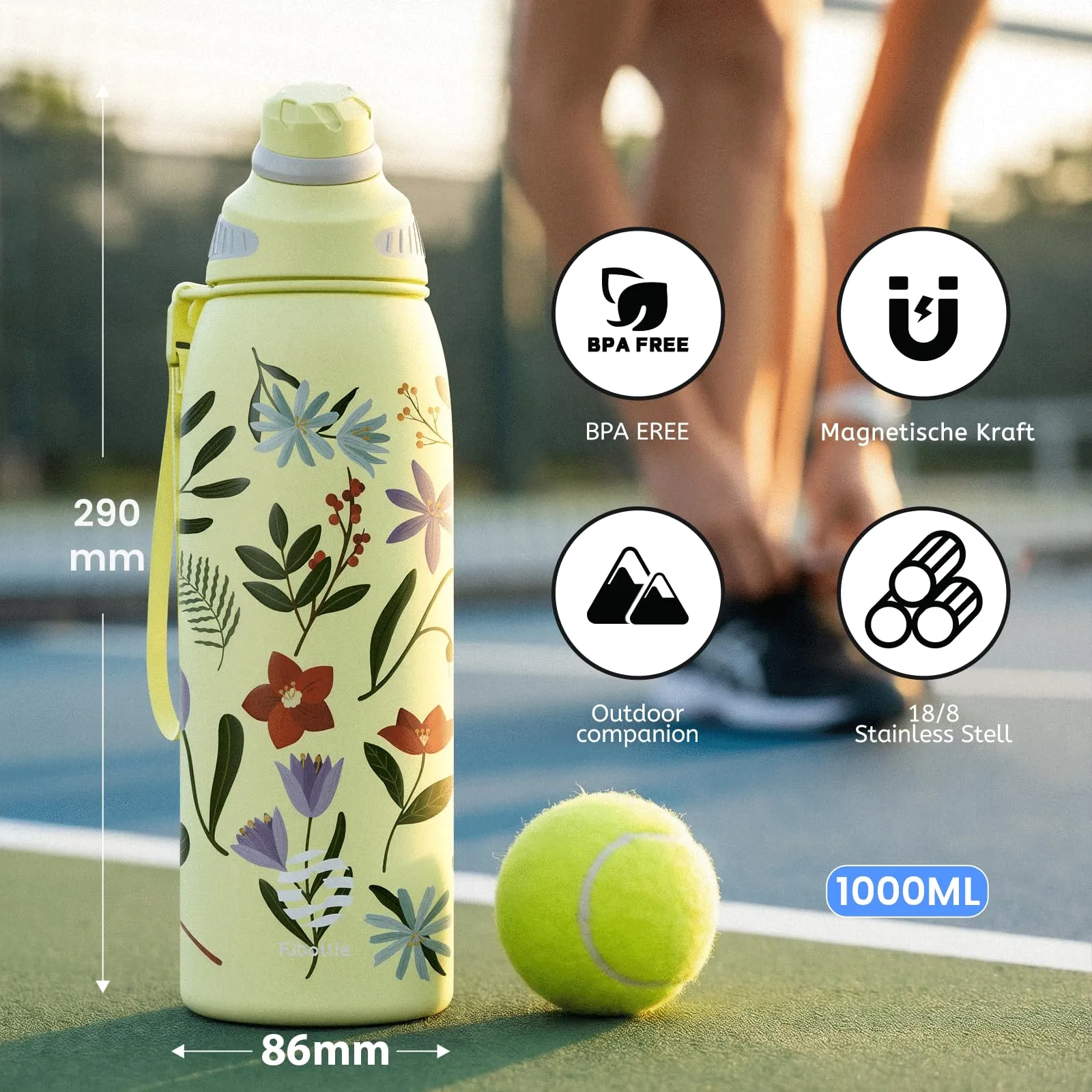 Fjbottle Borraccia Termica 1L con Tappo Magnetico - Design Floreale - immagine 4