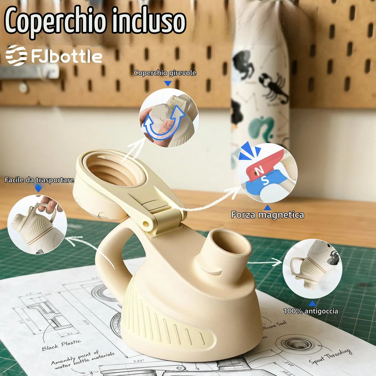Fjbottle Borraccia Termica in Acciaio Inox con Tappo Magnetico, 1L - immagine 2