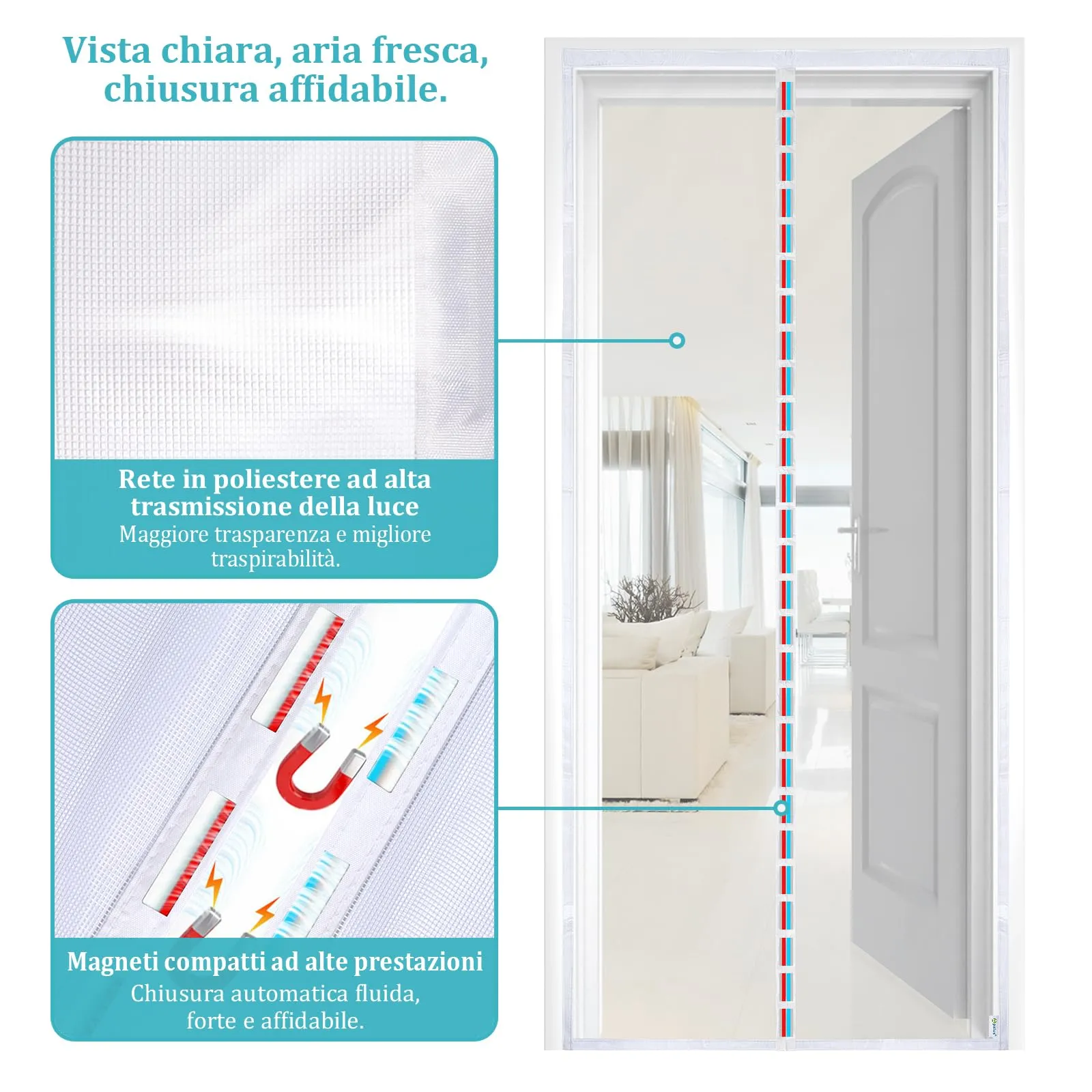 Apalus Prime Zanzariera Magnetica per Porta Balcone, 105x220cm, Bianco - immagine 3