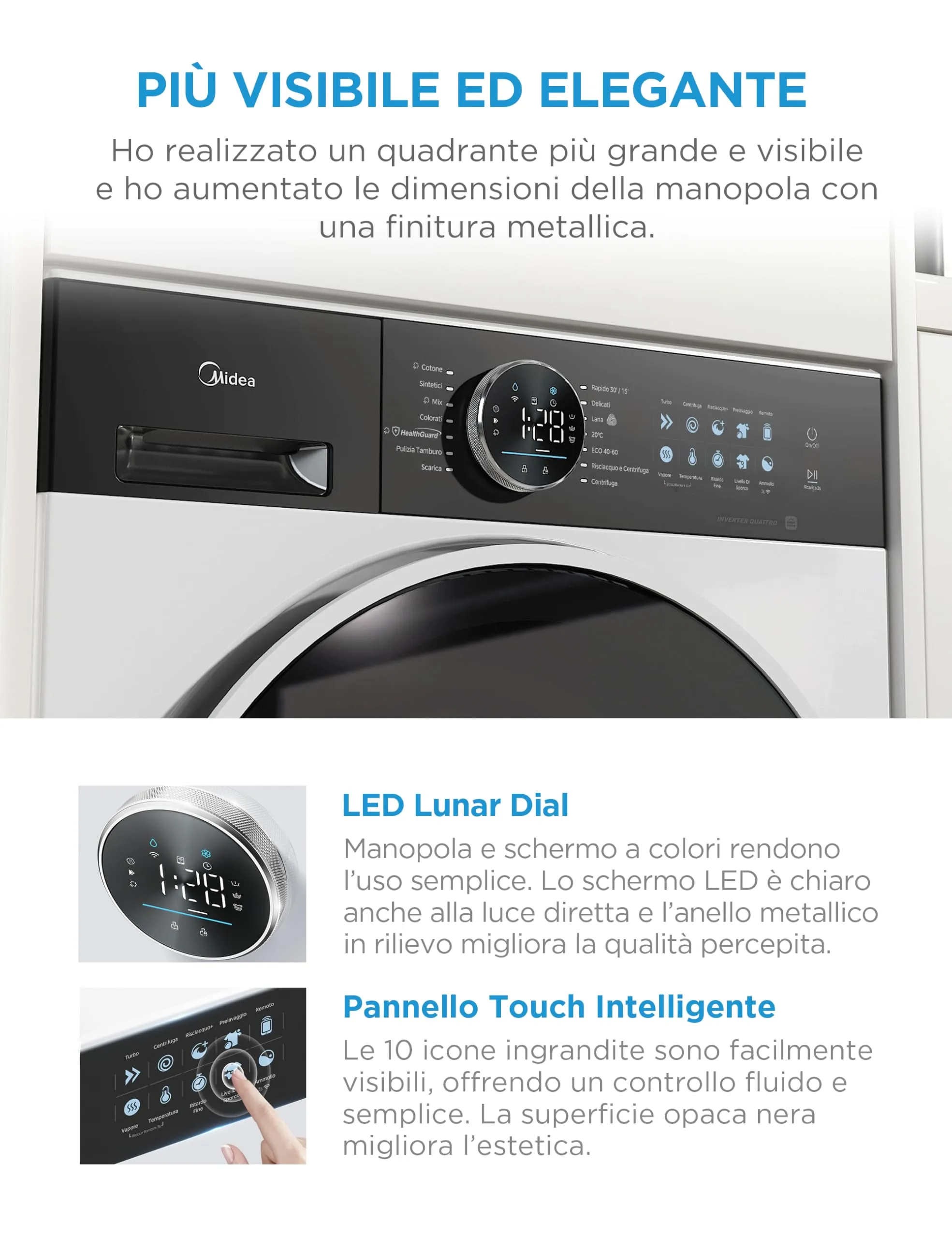 Midea Lavatrice 10 kg Classe A-30% 1400 Giri Silent Inverter Motor MF21EW100B Bianco - immagine 7