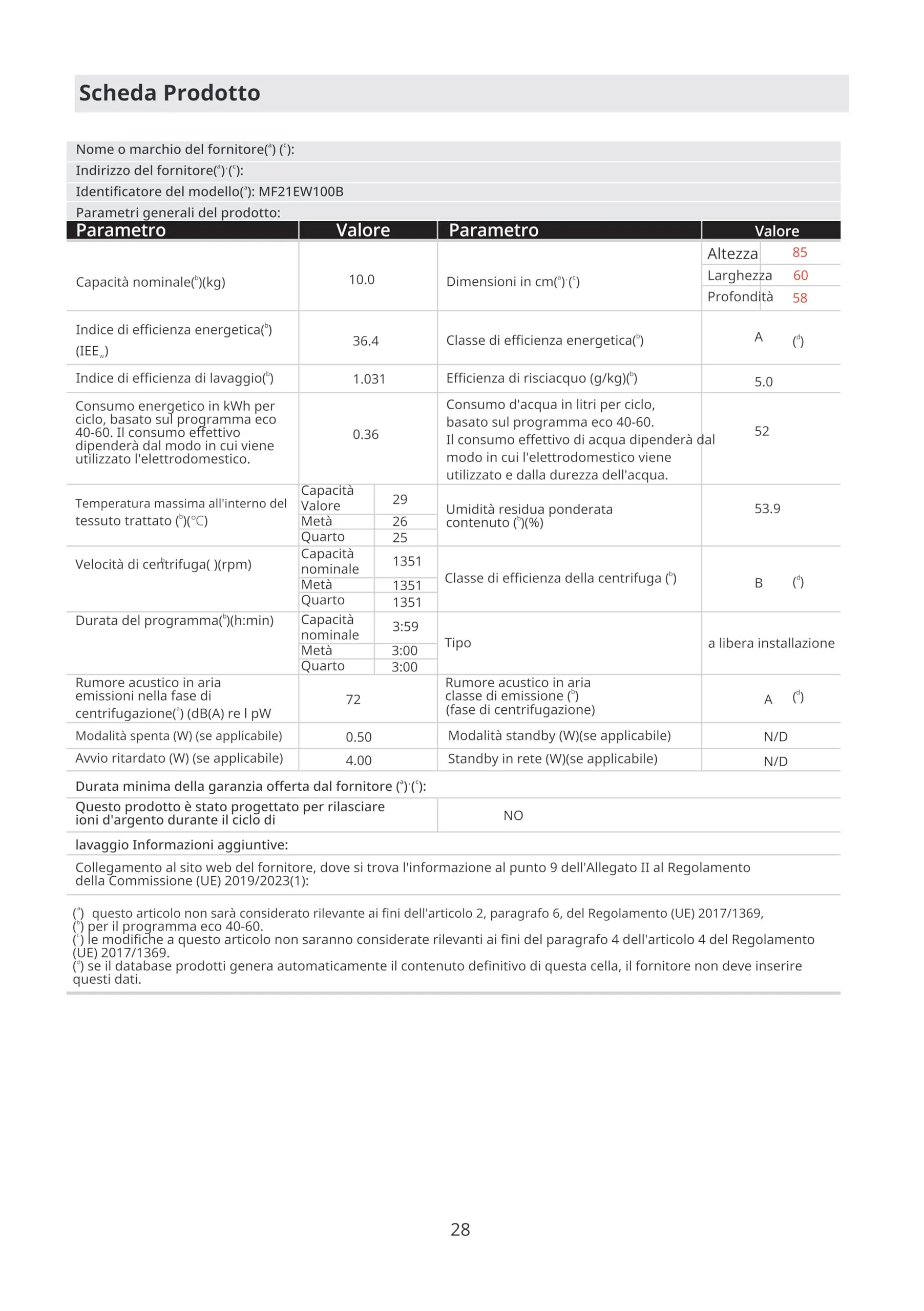 Midea Lavatrice 10 kg Classe A-30% 1400 Giri Silent Inverter Motor MF21EW100B Bianco - immagine 11