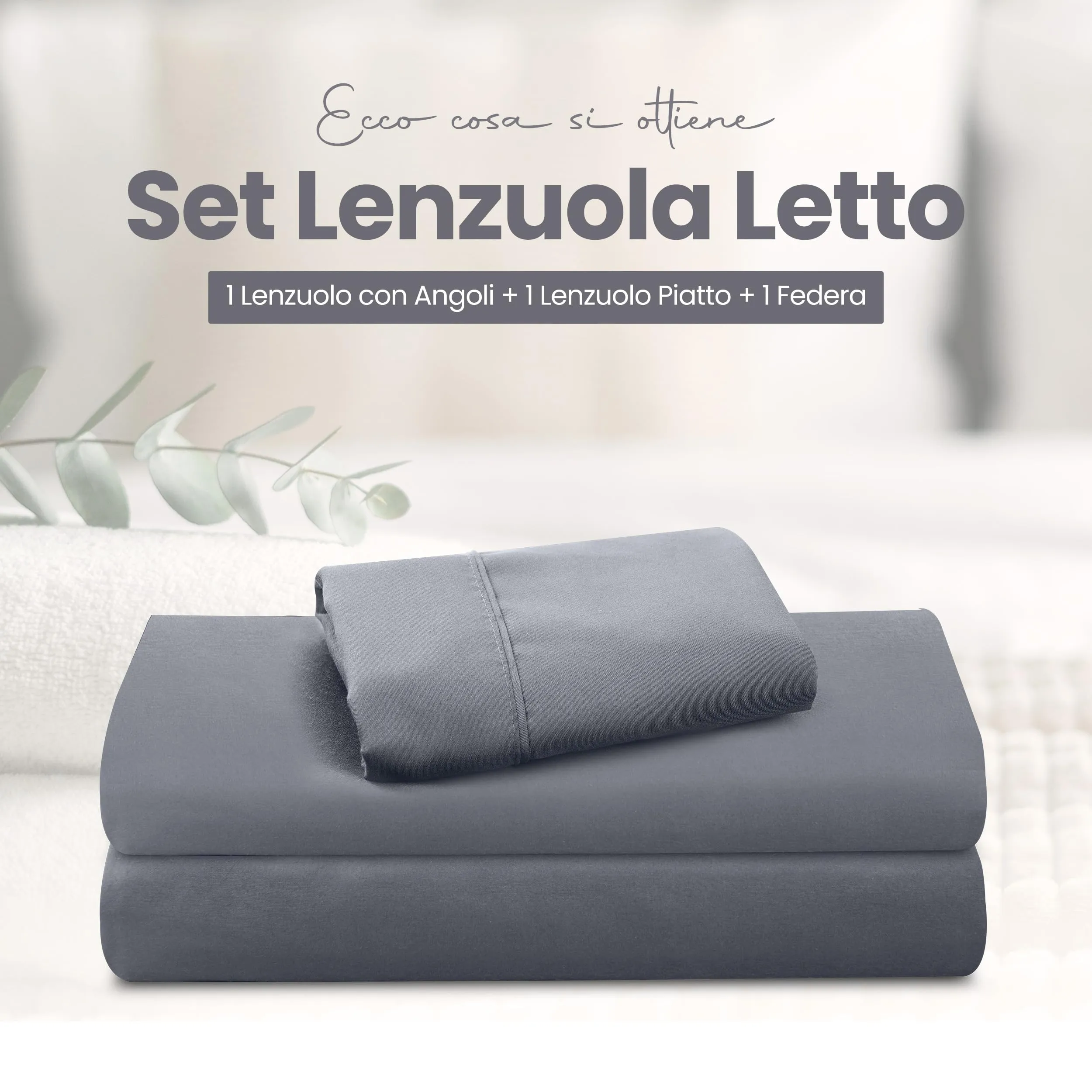 Utopia Bedding Set Lenzuola Letto 3 Pezzi, 135x190cm, Grigio - immagine 3